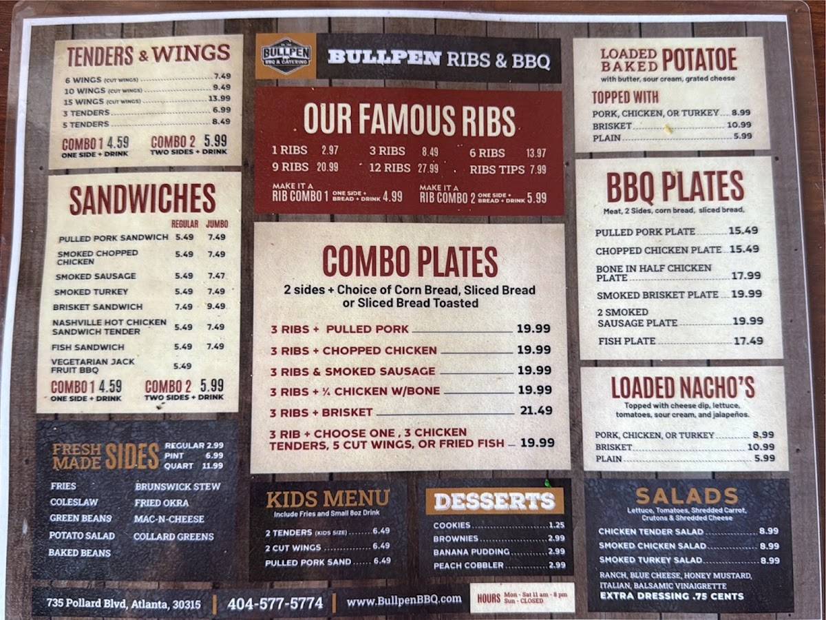 Bullpen Ribs & BBQ меню