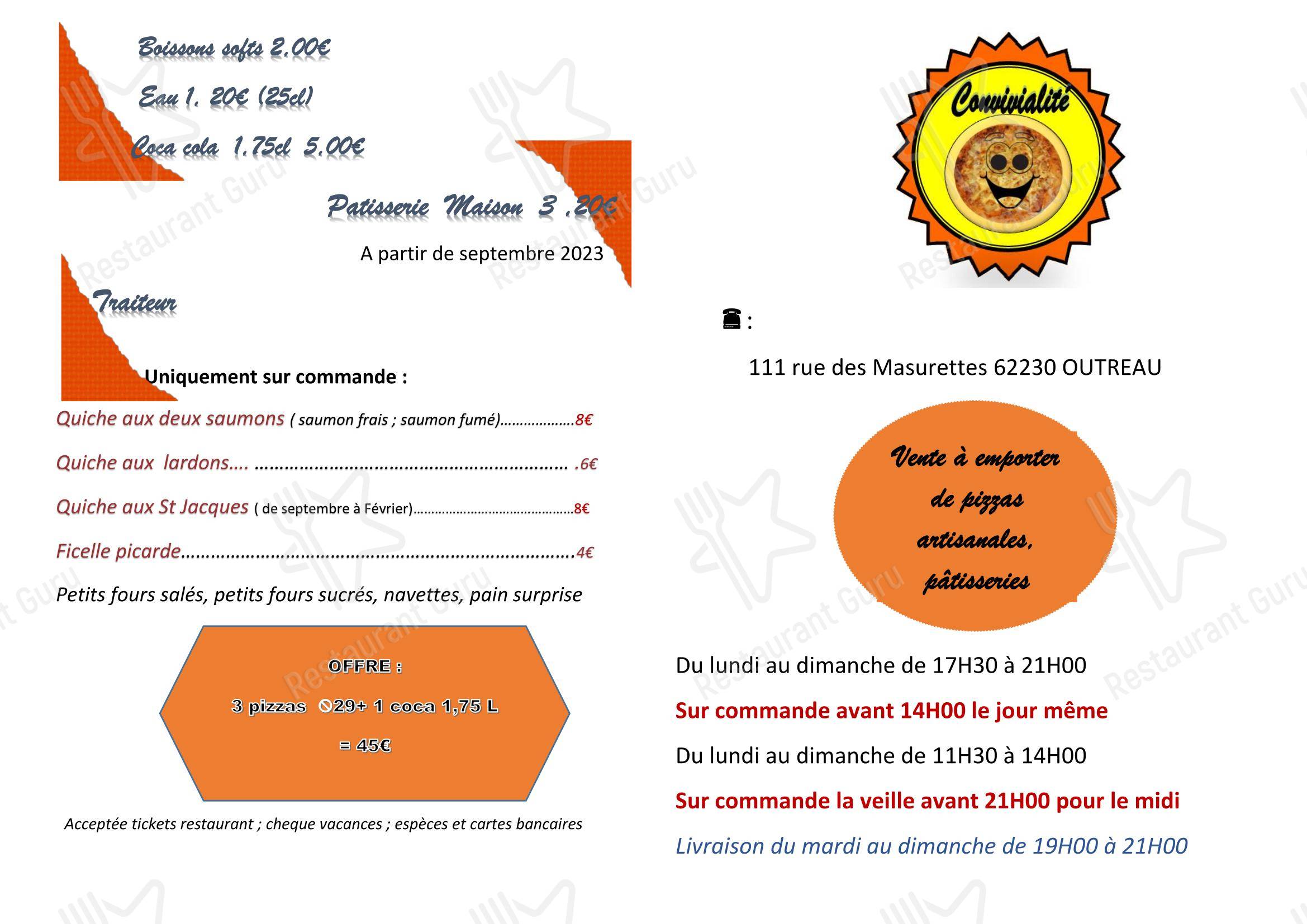 Меню ресторана CONVIVIALITE