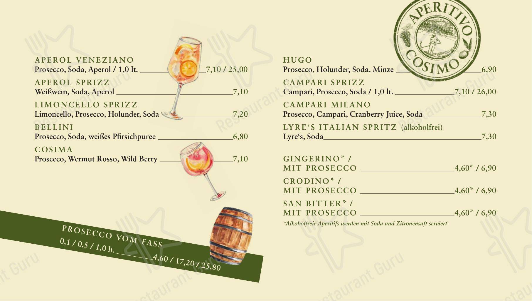 Меню кафе Café Cosimo - Меню напитков