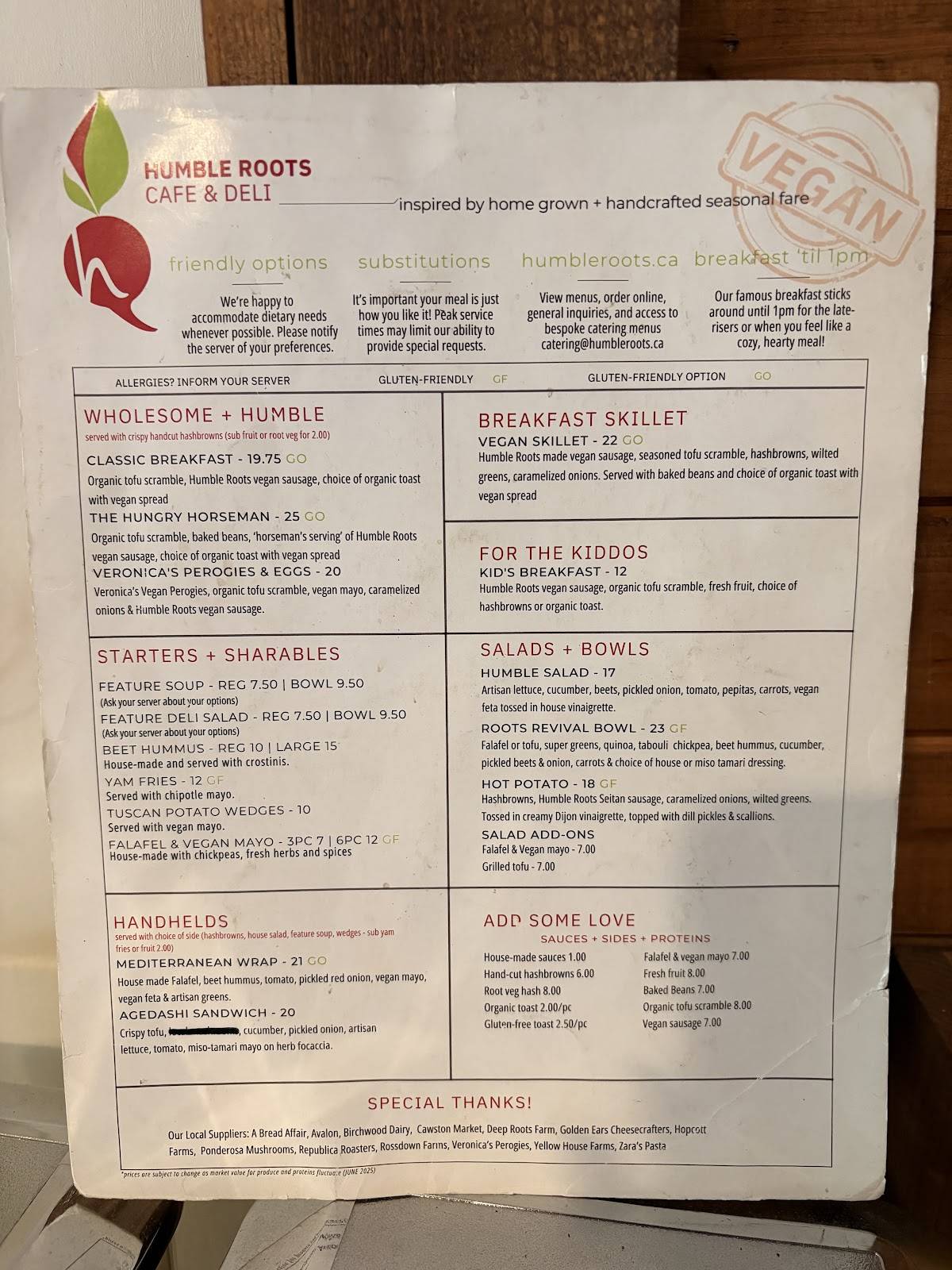 Humble Roots Cafe & Deli меню