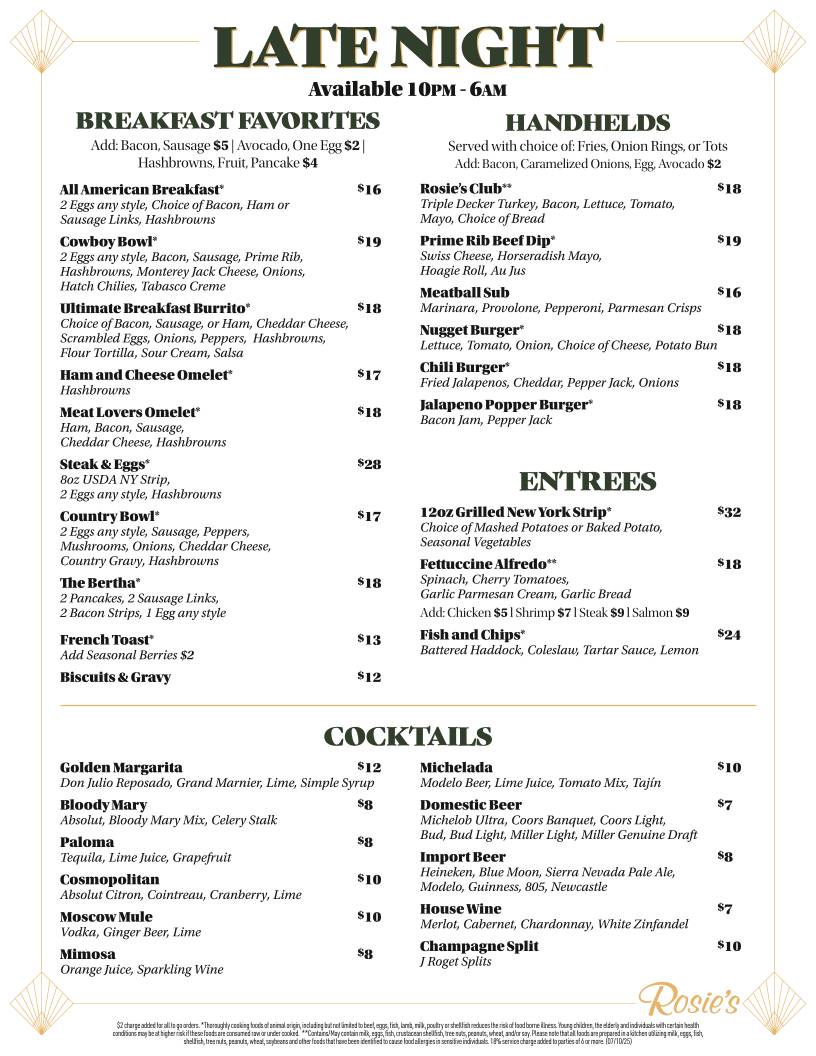 Rosie's Café меню