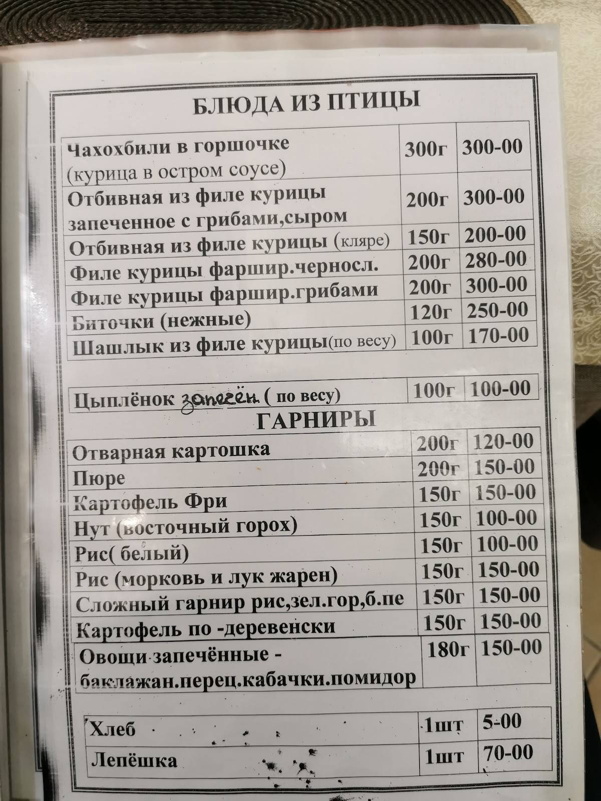 Старый родник меню
