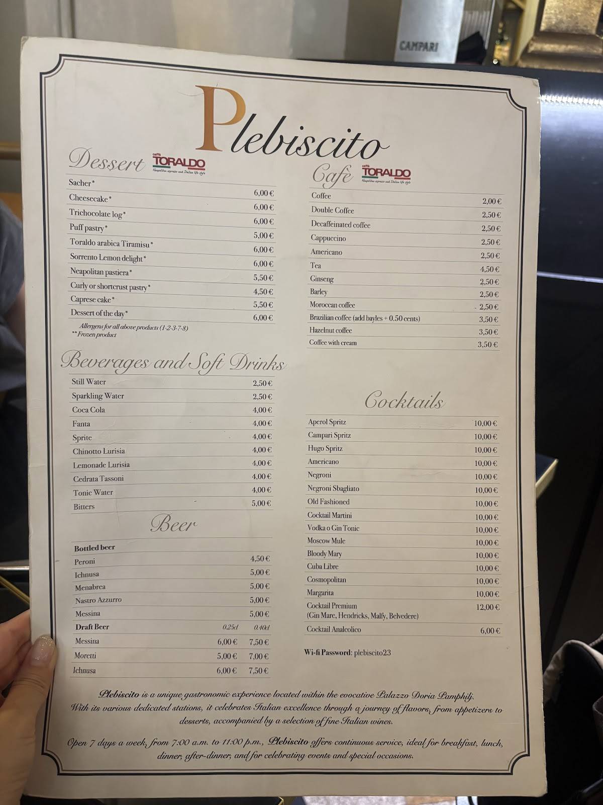 Ristorante Plebiscito меню