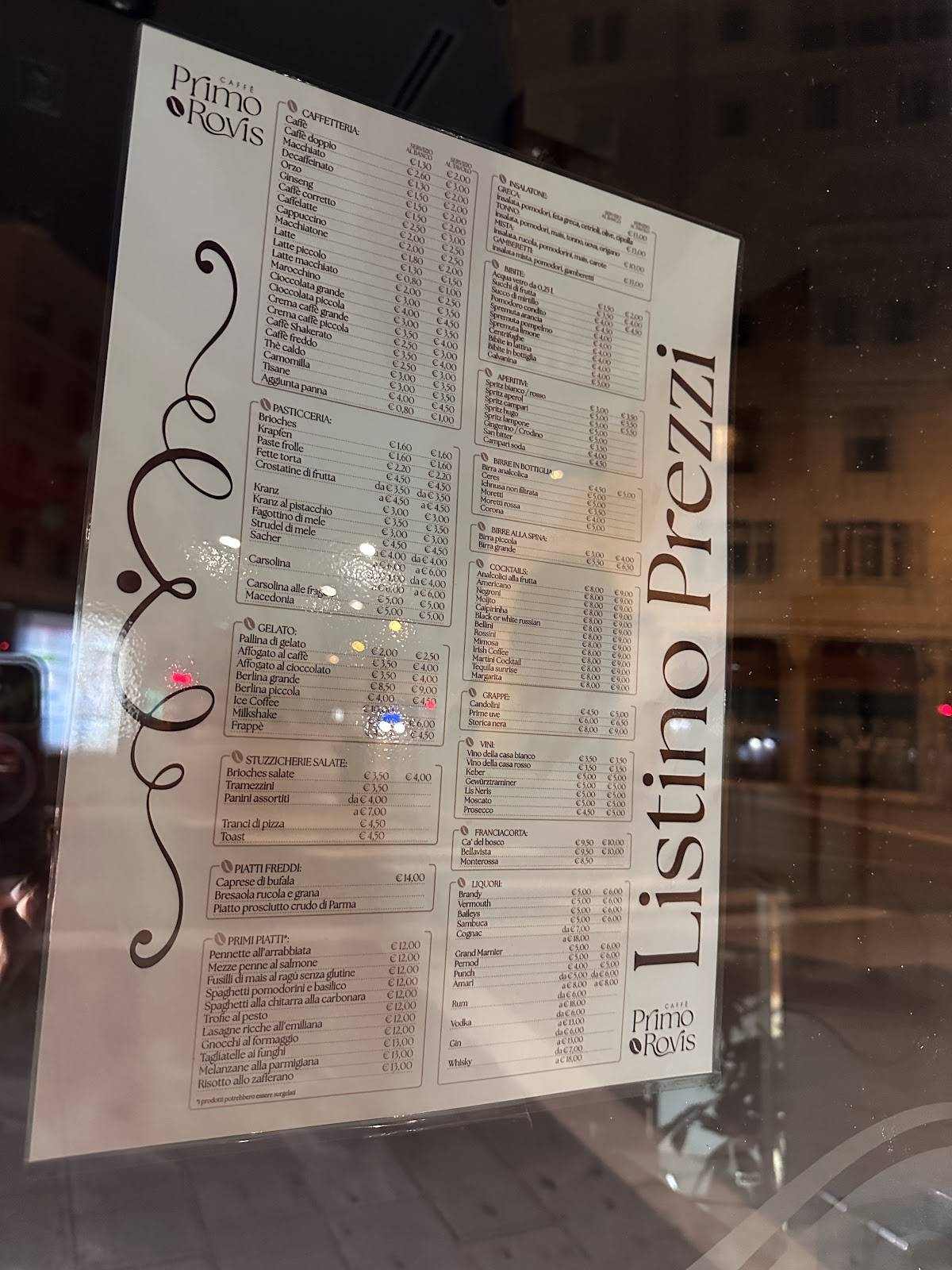 Caffè Primo Rovis меню