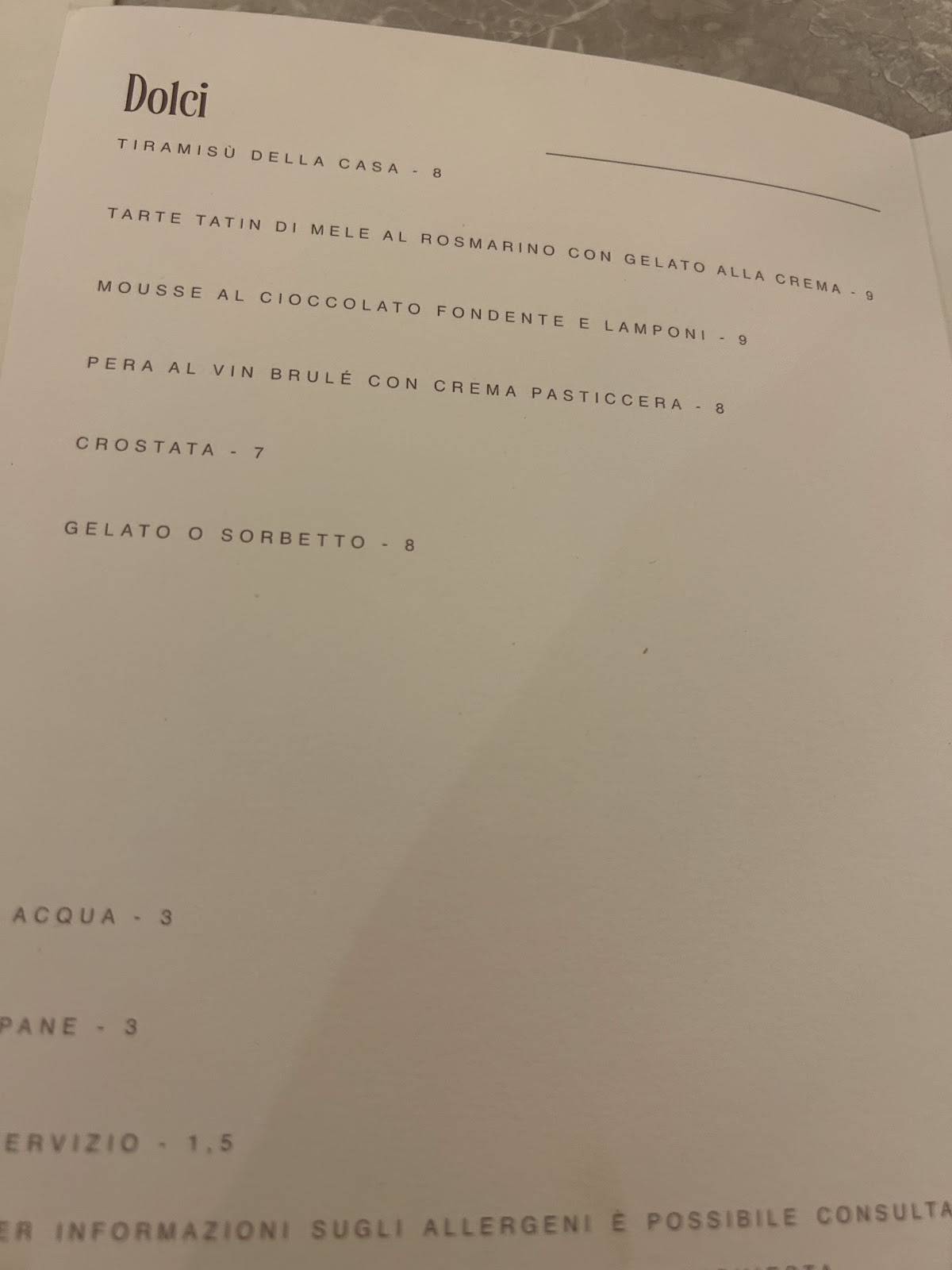 Campo Osteria меню