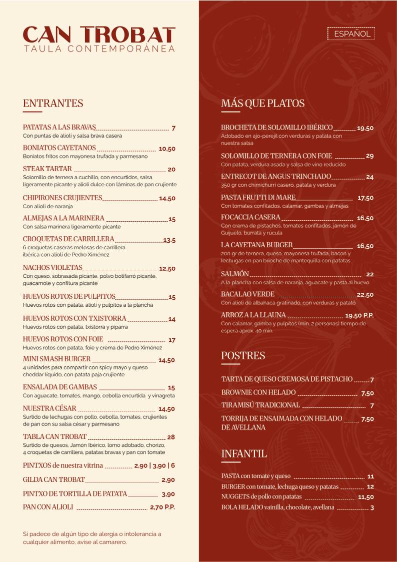 Can Trobat меню