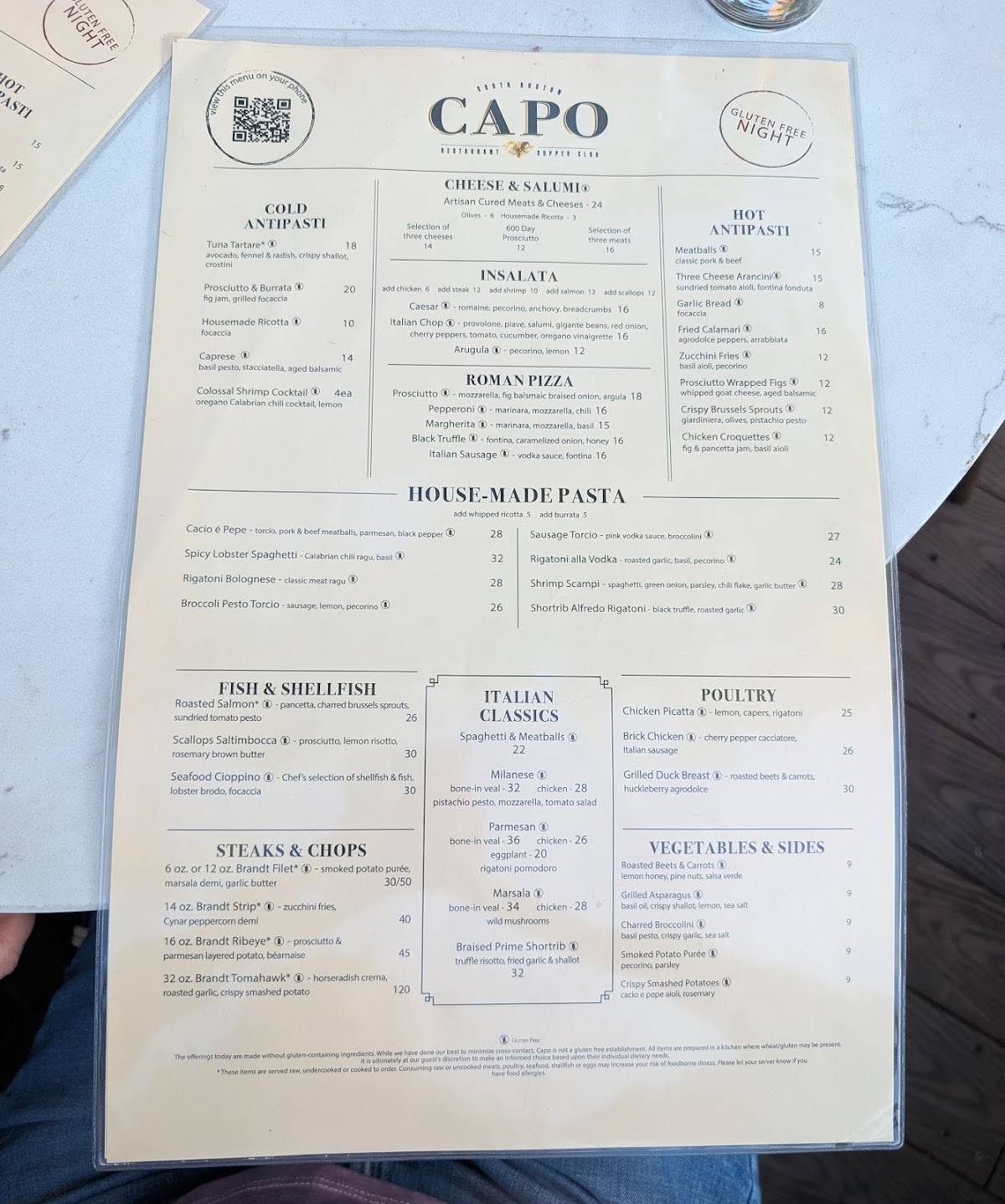 Capo Restaurant & Supper Club меню