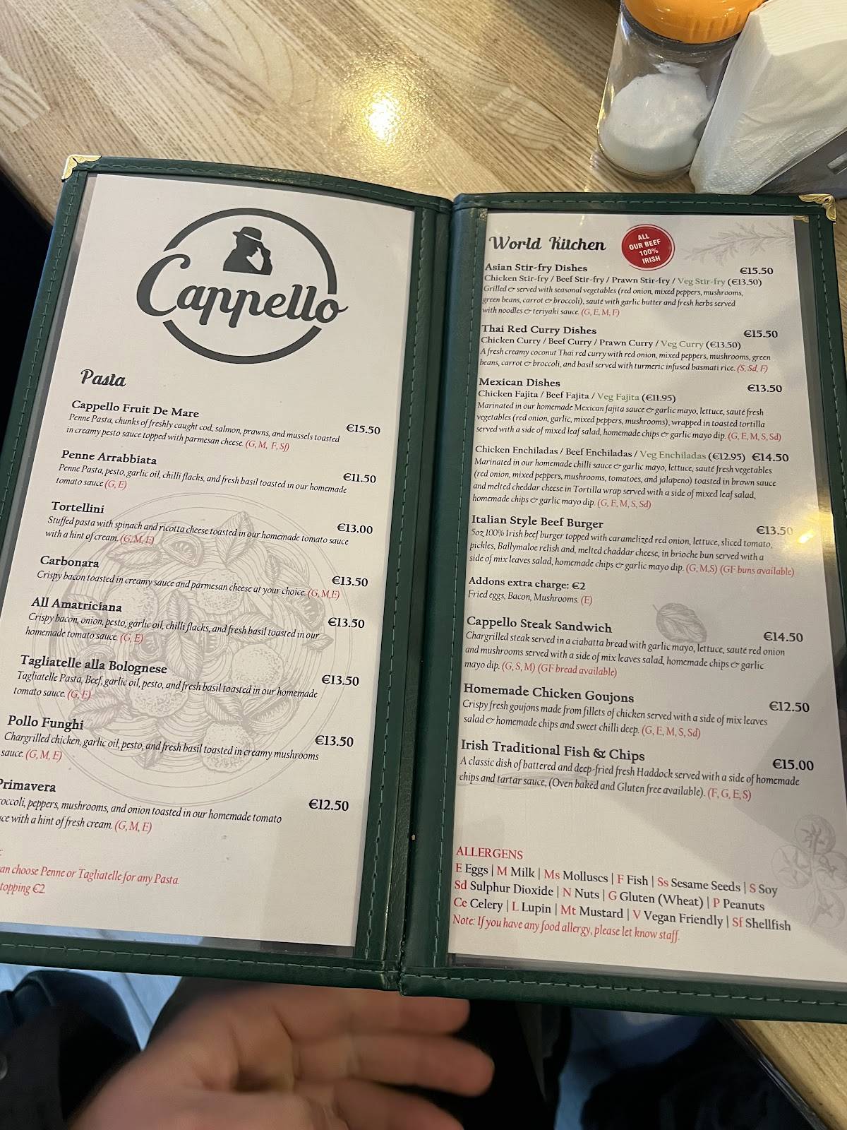 Cappello меню