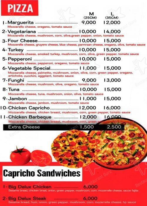 Capricho меню