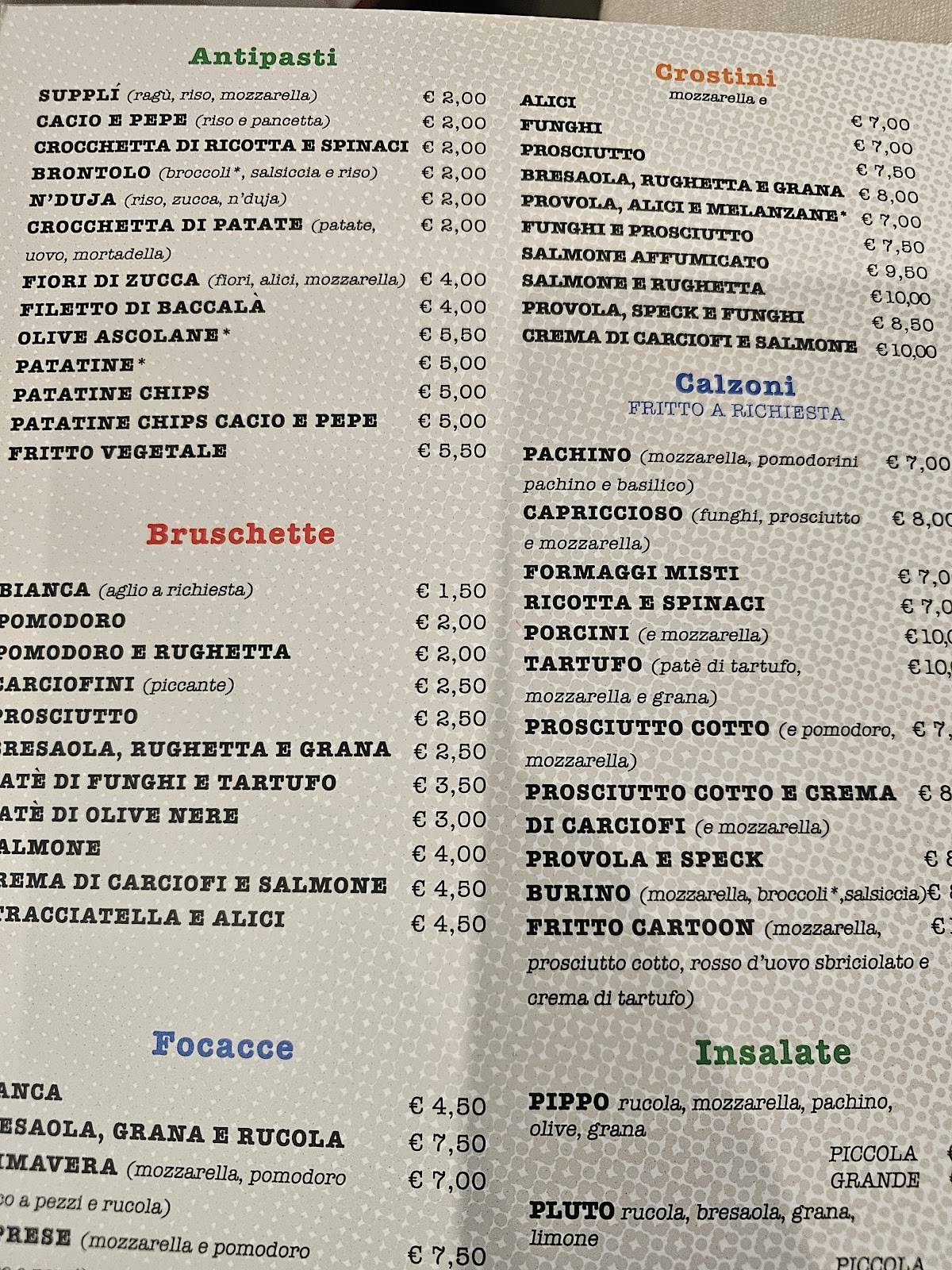 Cartoon Pizzeria меню