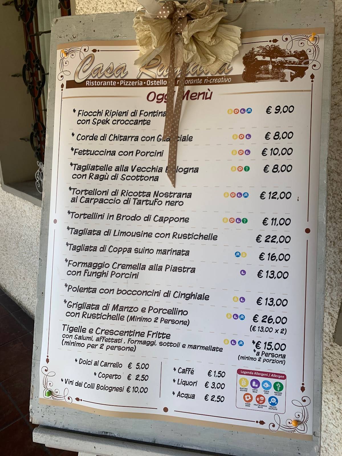 Casa Rugiada Ristorante • Pizzeria меню