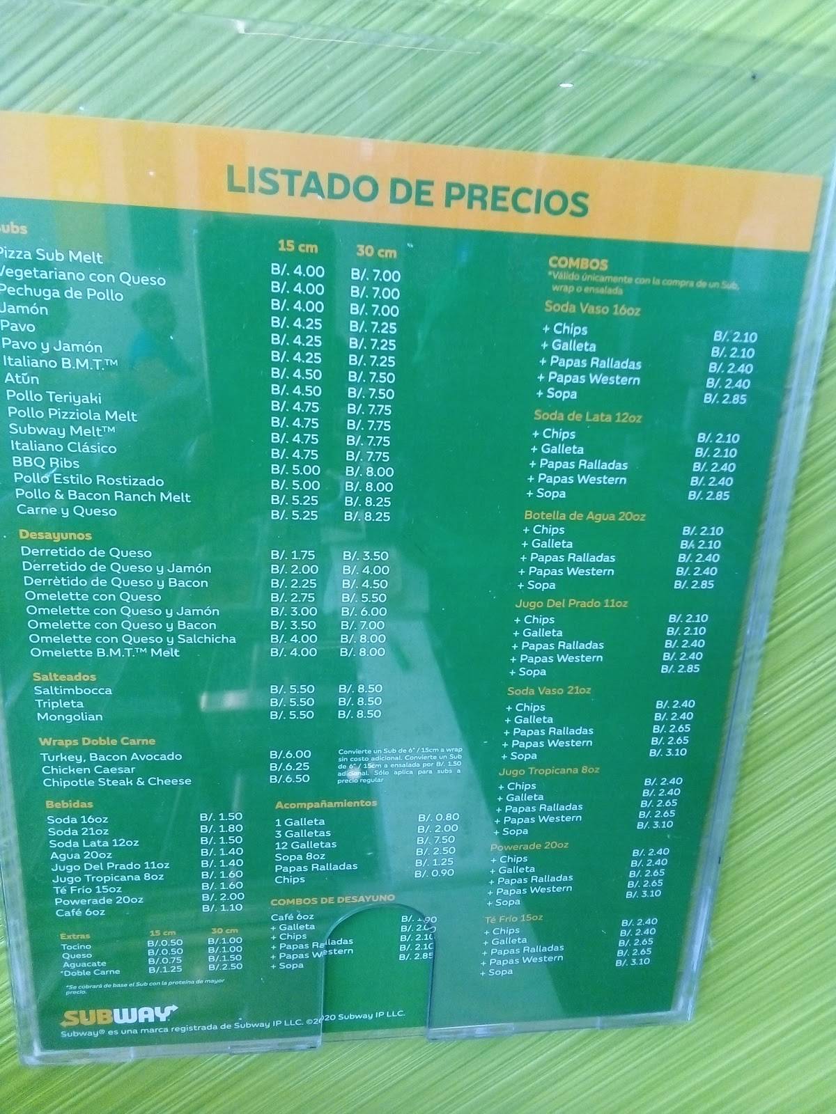 Colón, Cativa меню