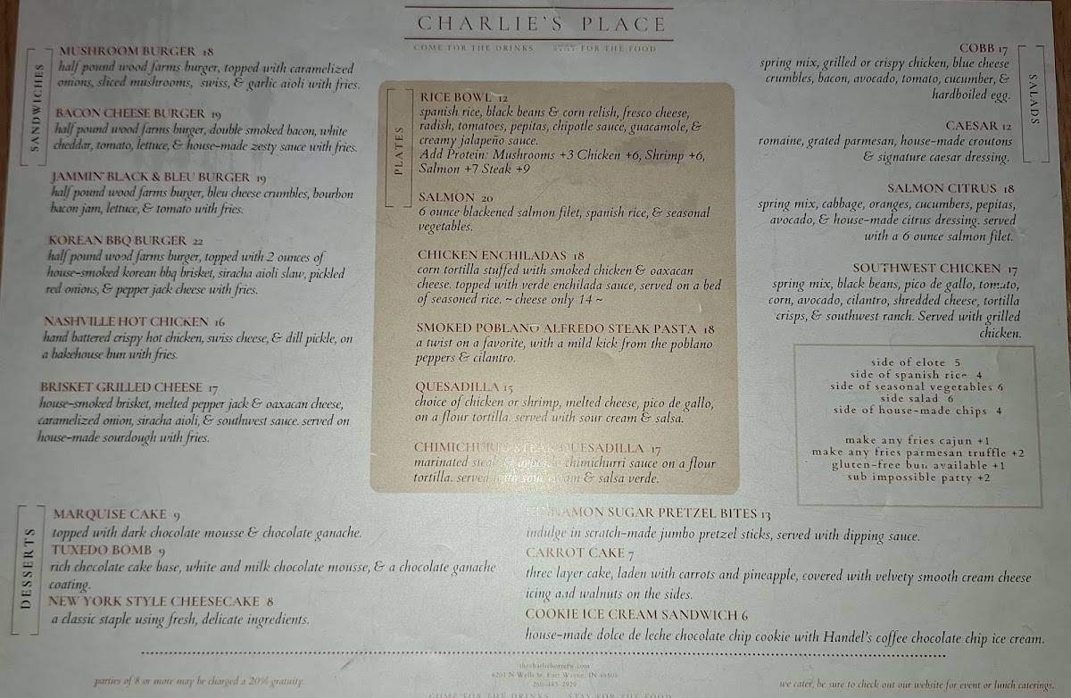 Charlie’s Place меню