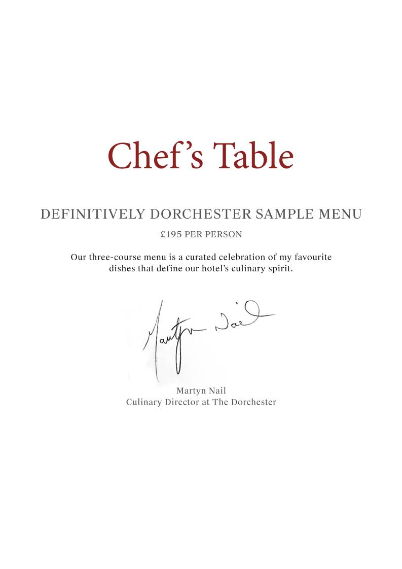 Chef's Table меню