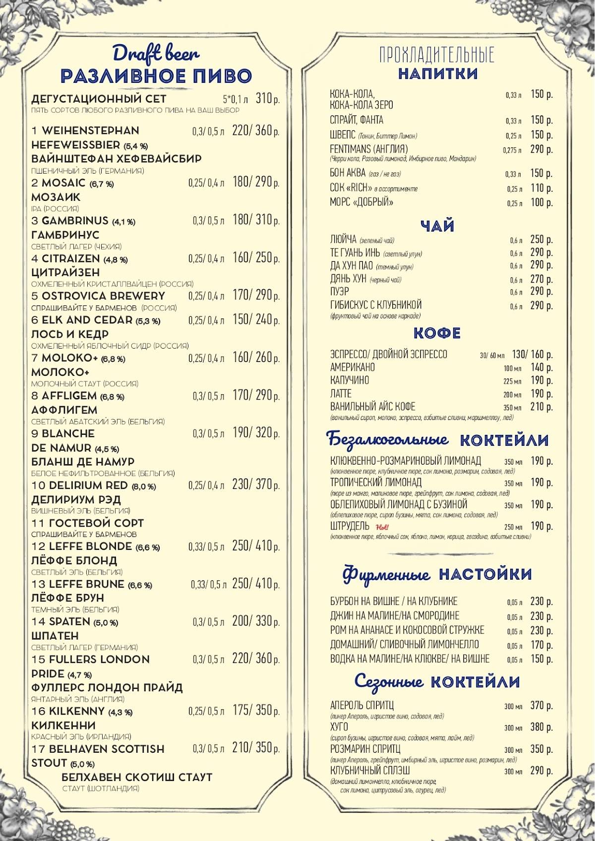 Craft&Draft меню