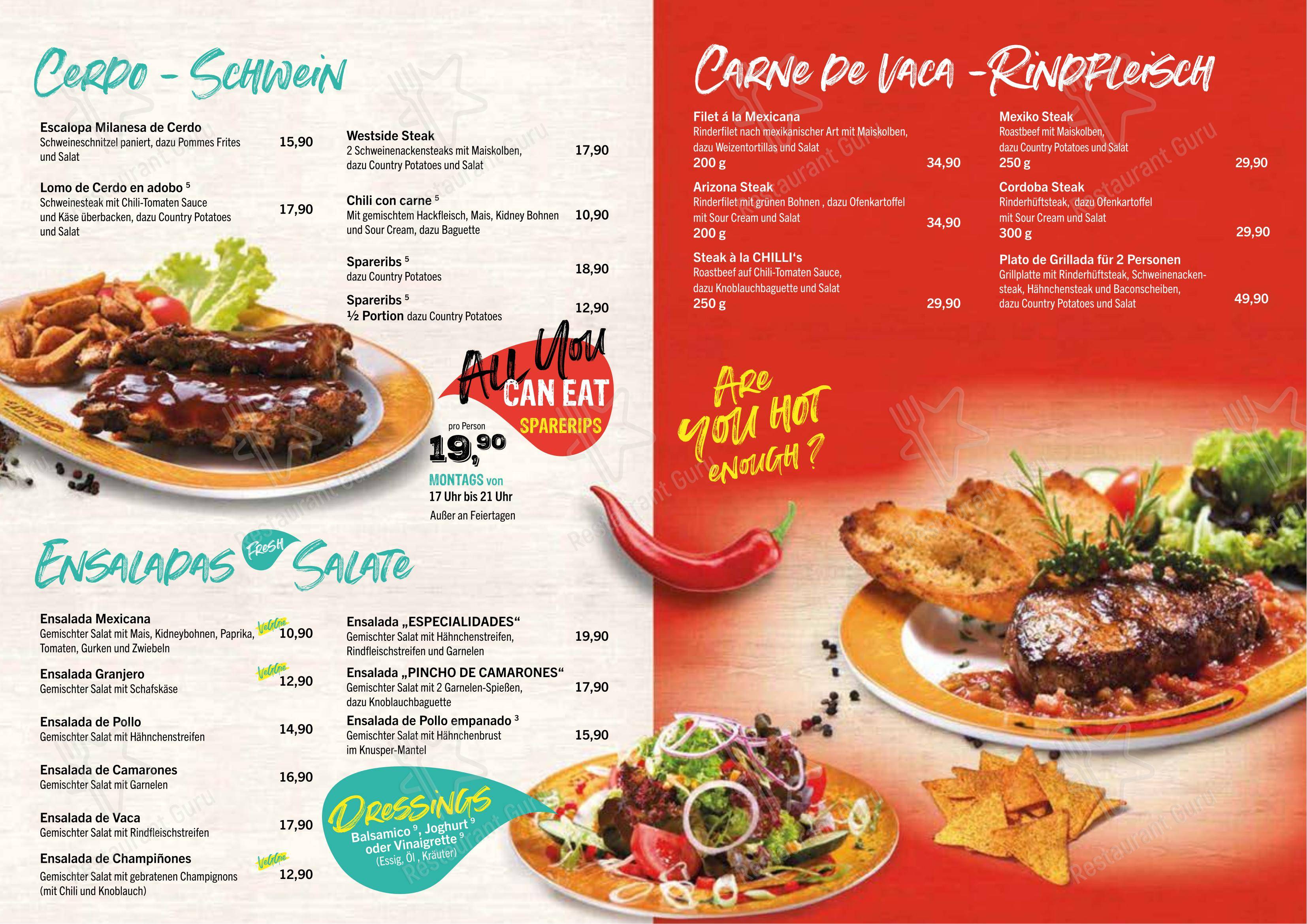 Chilli's Roth Mexican Restaurant y Bar в Рте - 菜单