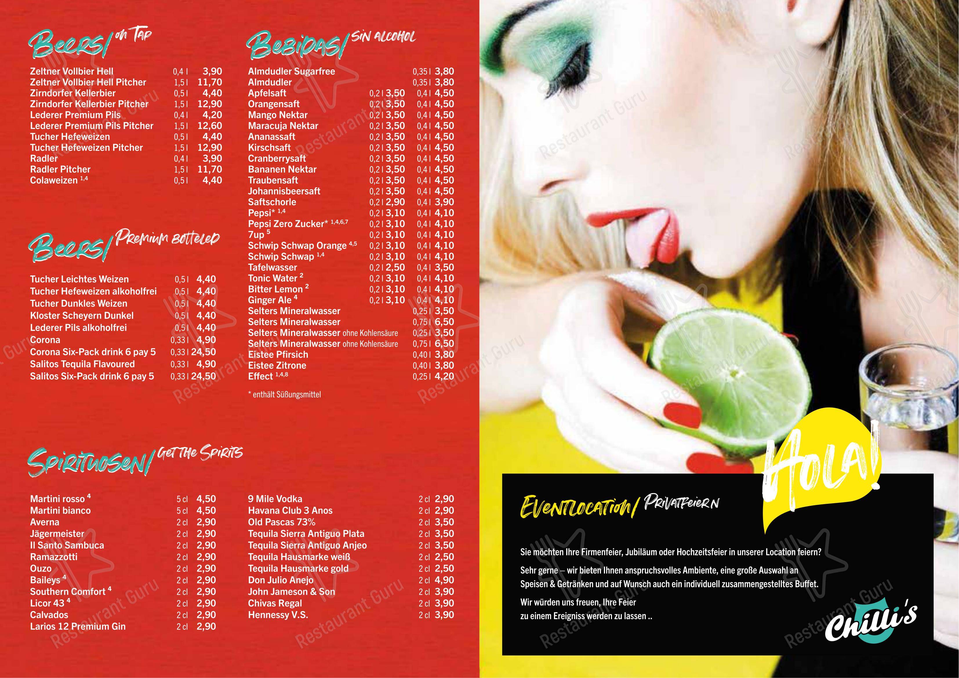 Меню ресторана Chilli's Roth Mexican Restaurant y Bar - 菜单