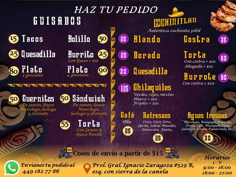 Cochinitlan меню