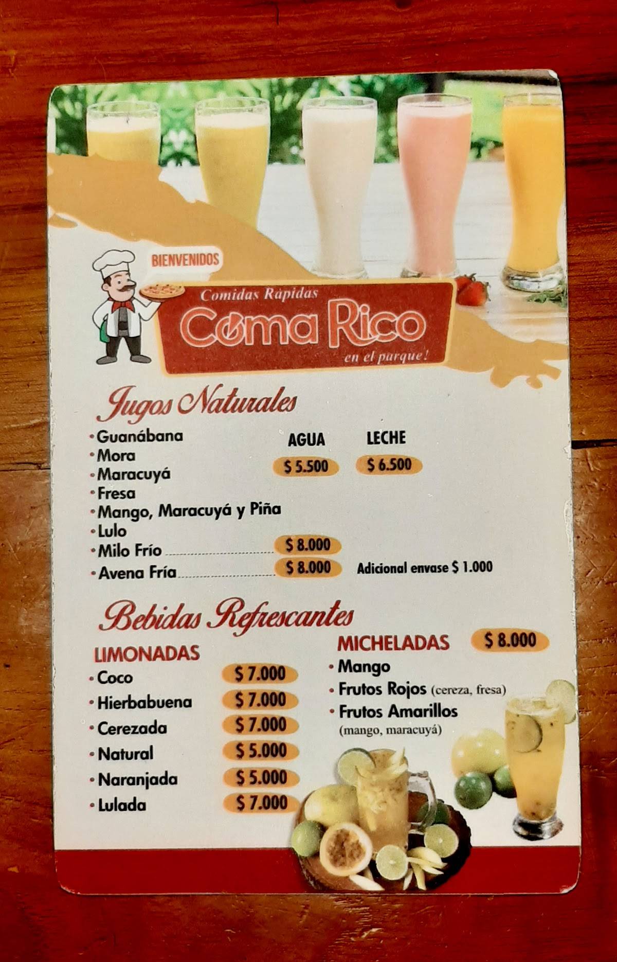 Coma Rico меню