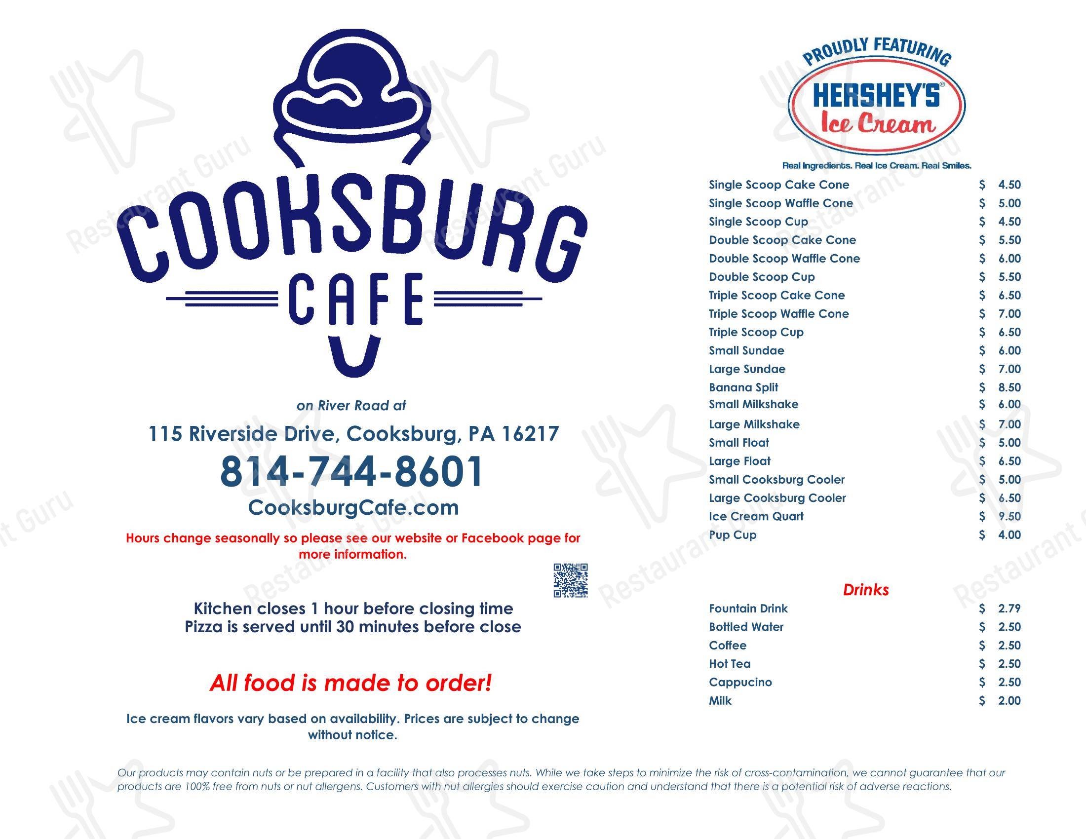 菜单 кафе Cooksburg Cafe в Куксберге
