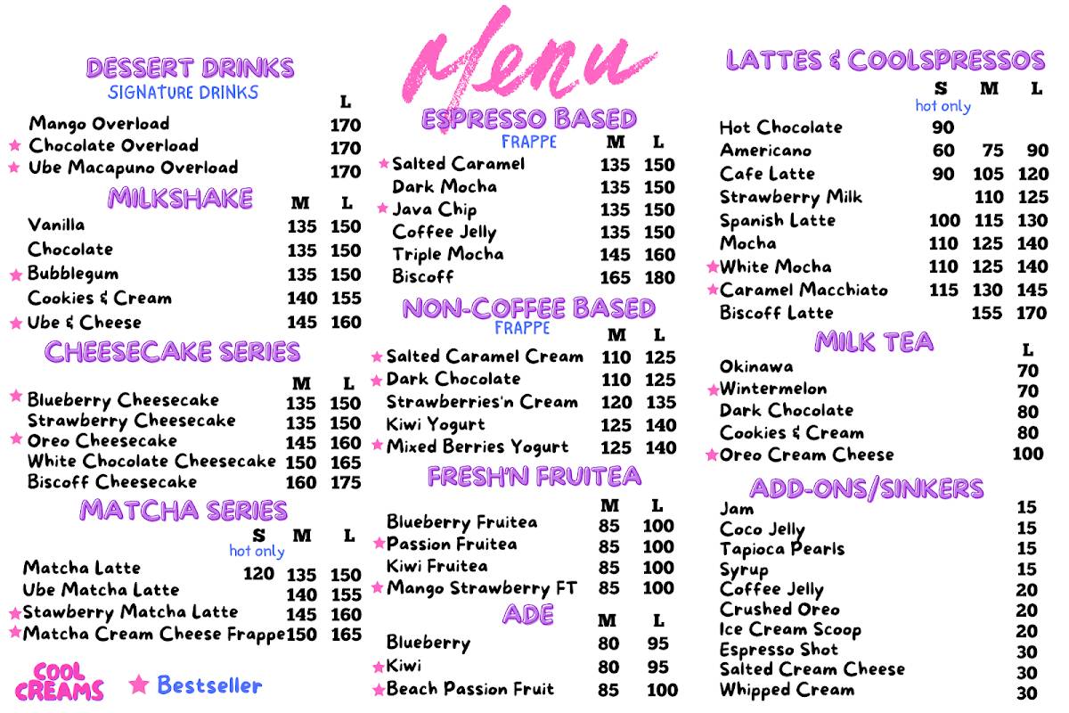 Cool Creams Cafe меню