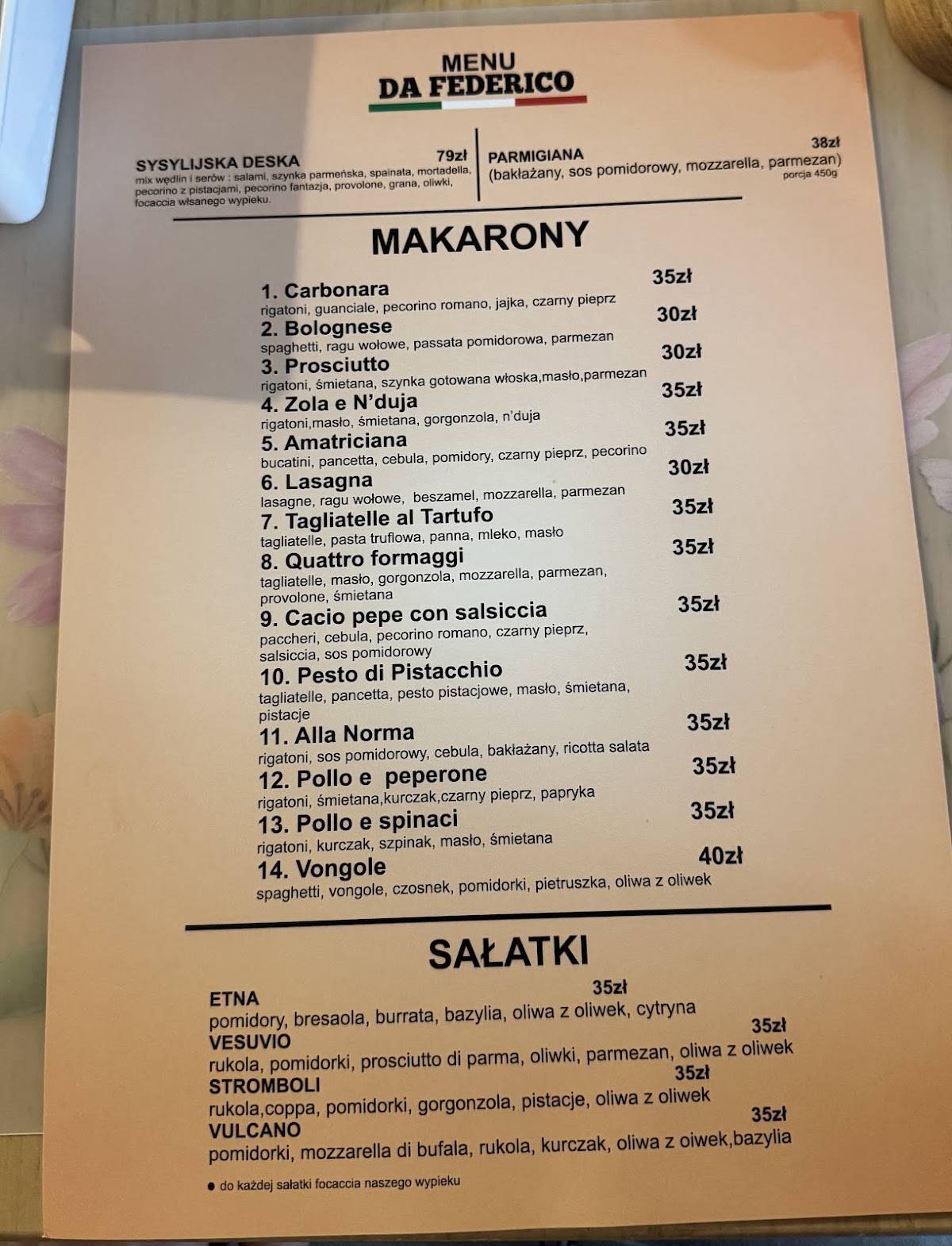 Da Federico меню