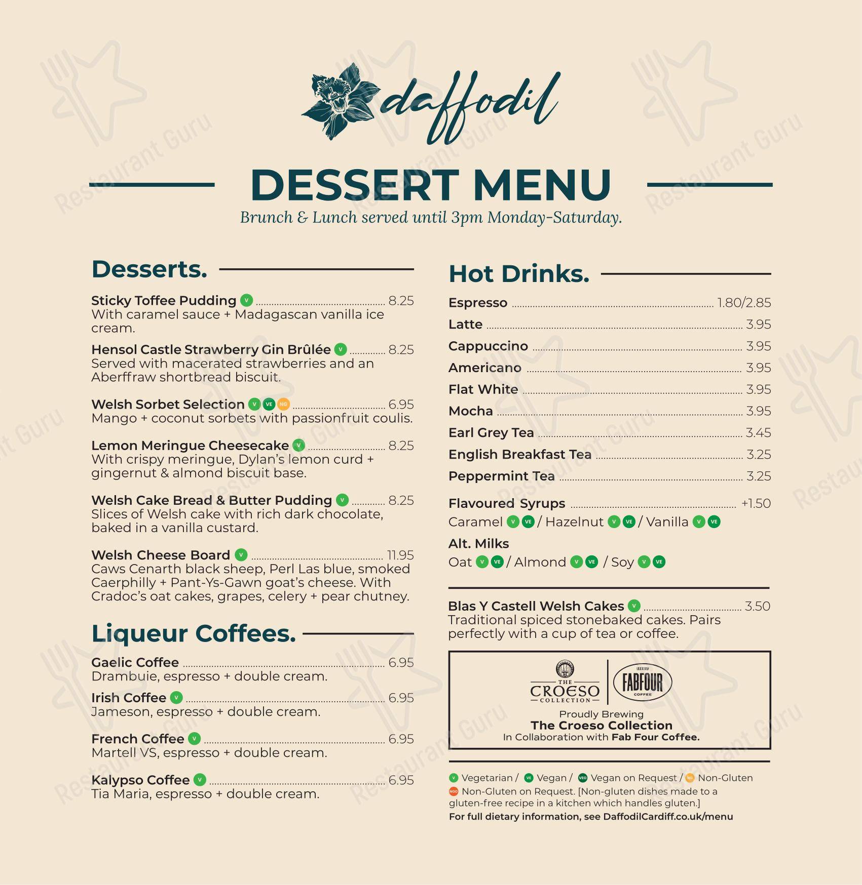 Lunch Menu ресторана Daffodil в Кардифф