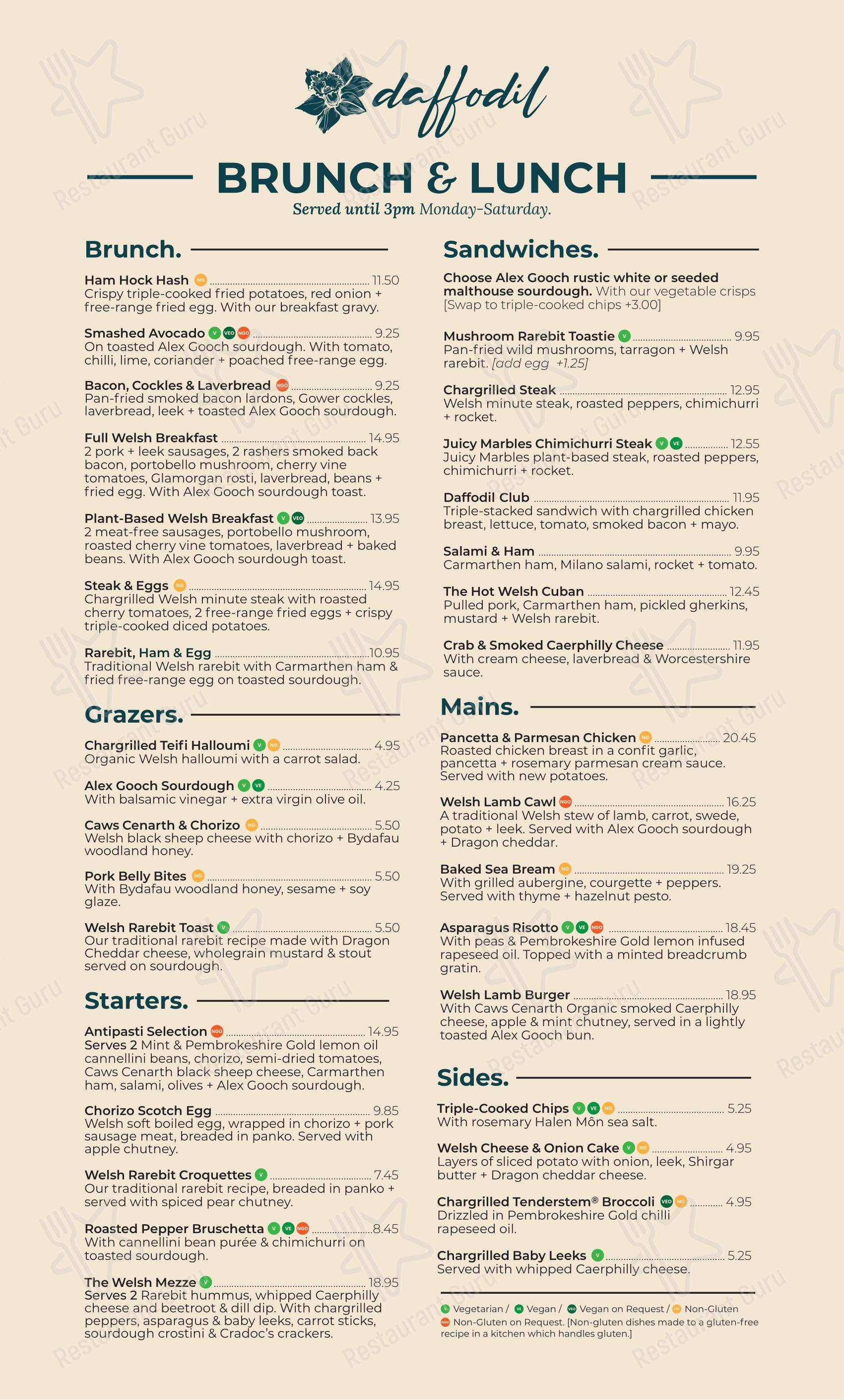 Меню ресторана Daffodil - Lunch Menu