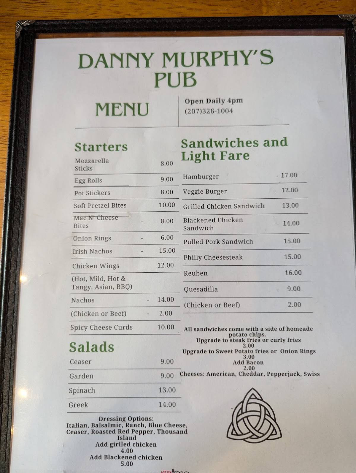 Danny Murphy's Pub меню