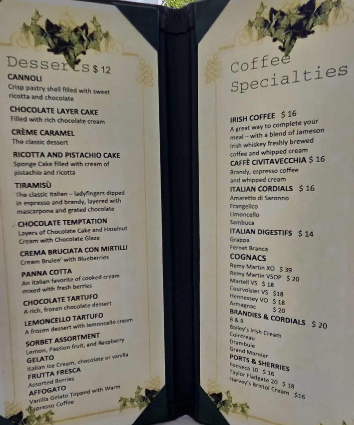 Dante Ristorante меню
