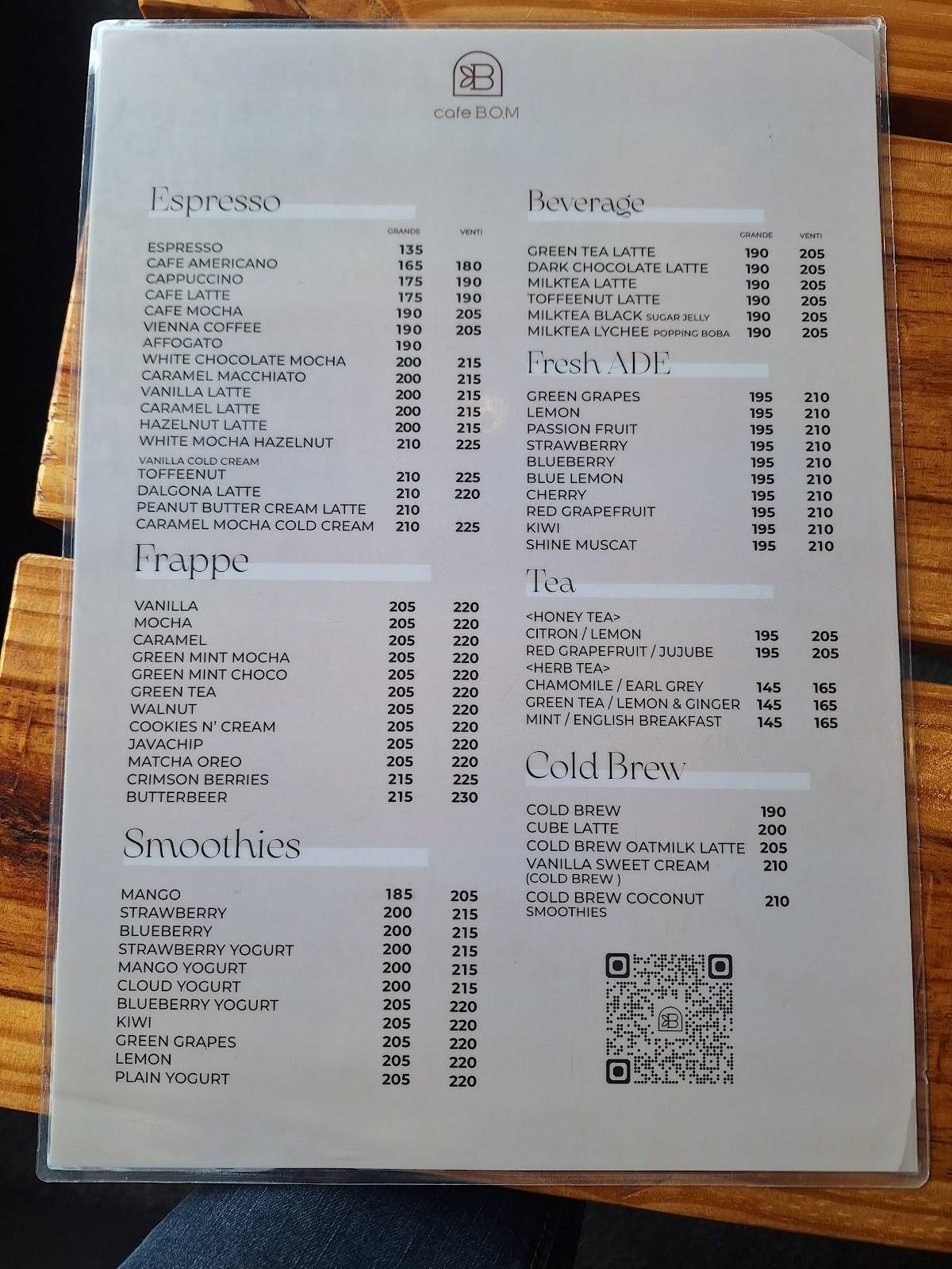 Cafe B.O.M меню