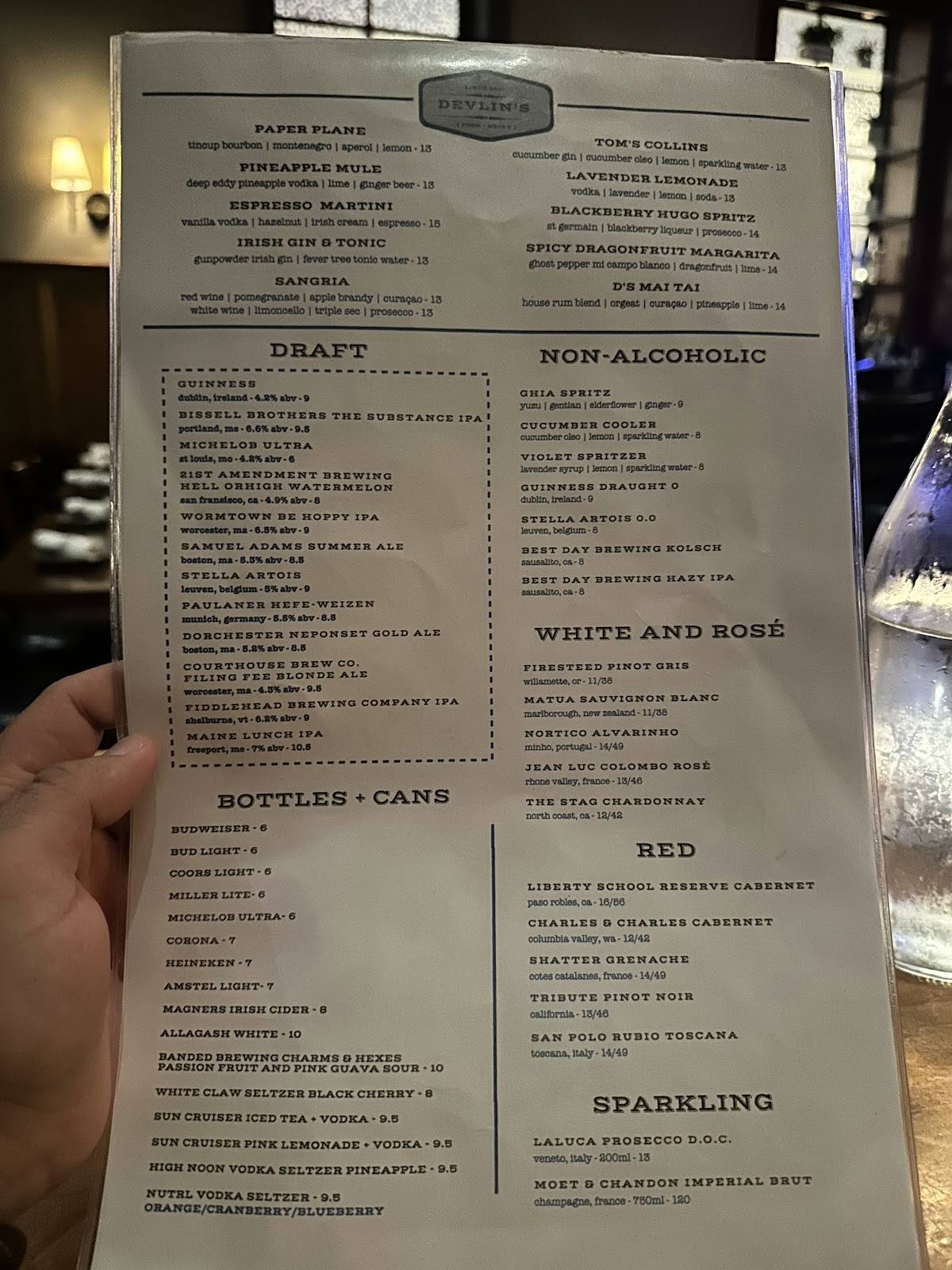 Devlin's Bistro & Bar Restaurant меню