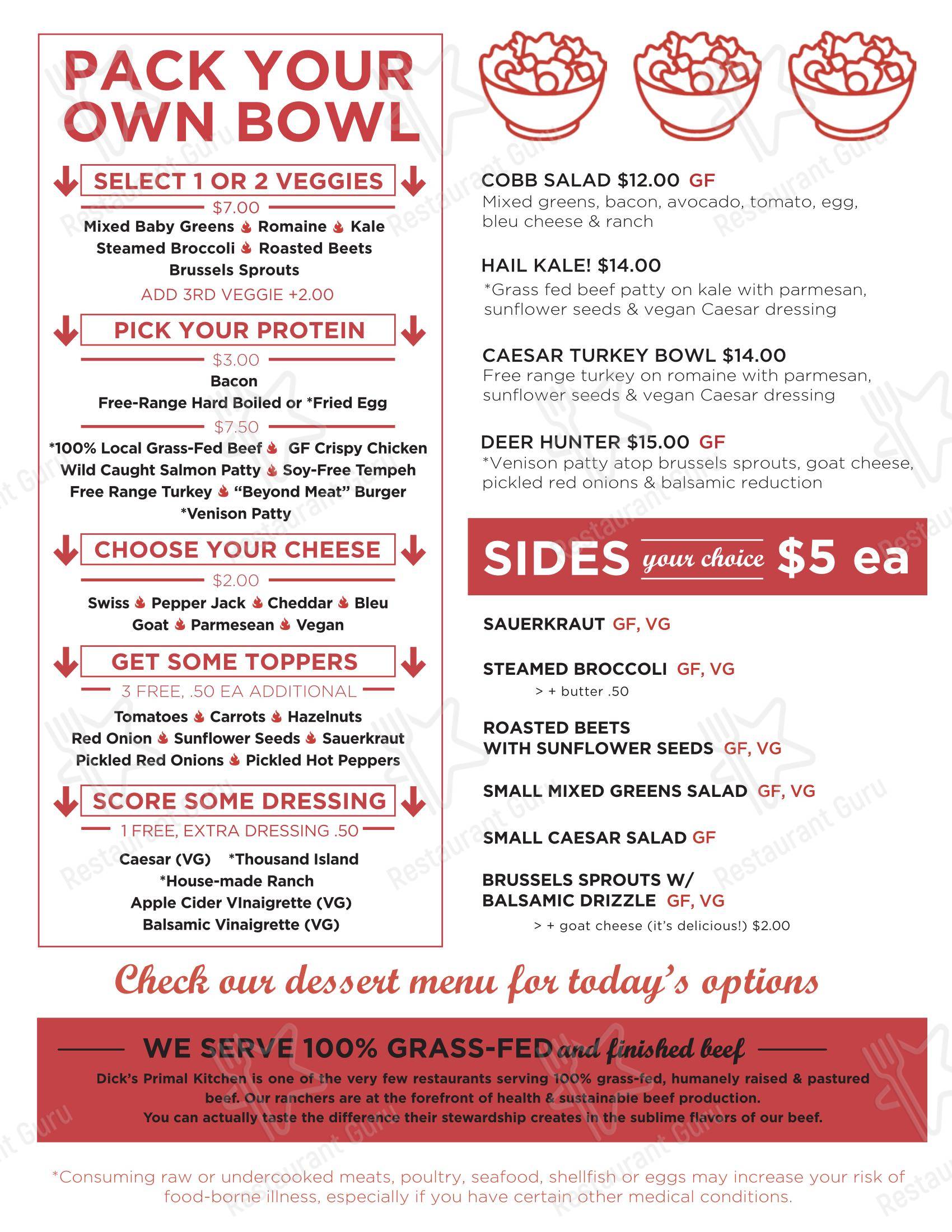 Dick's Primal Kitchen в Портленде - Меню
