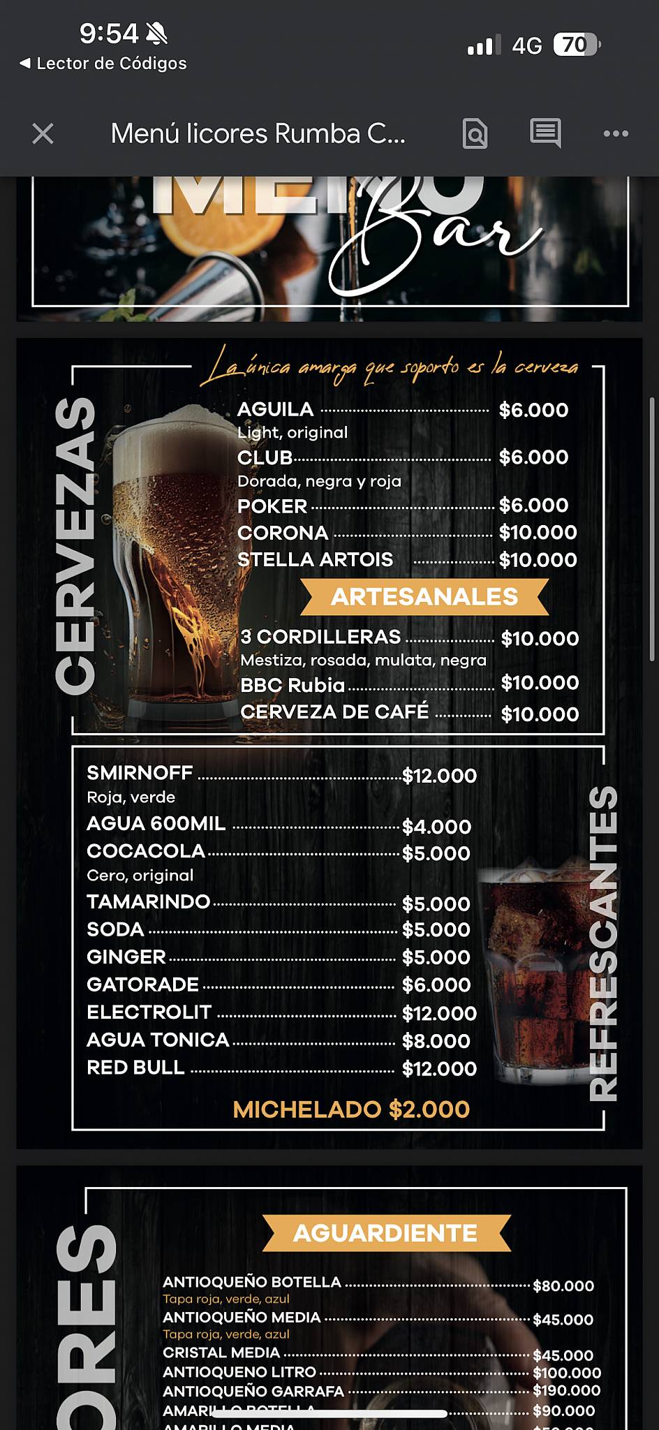 Discoteka Rumba Cafe меню