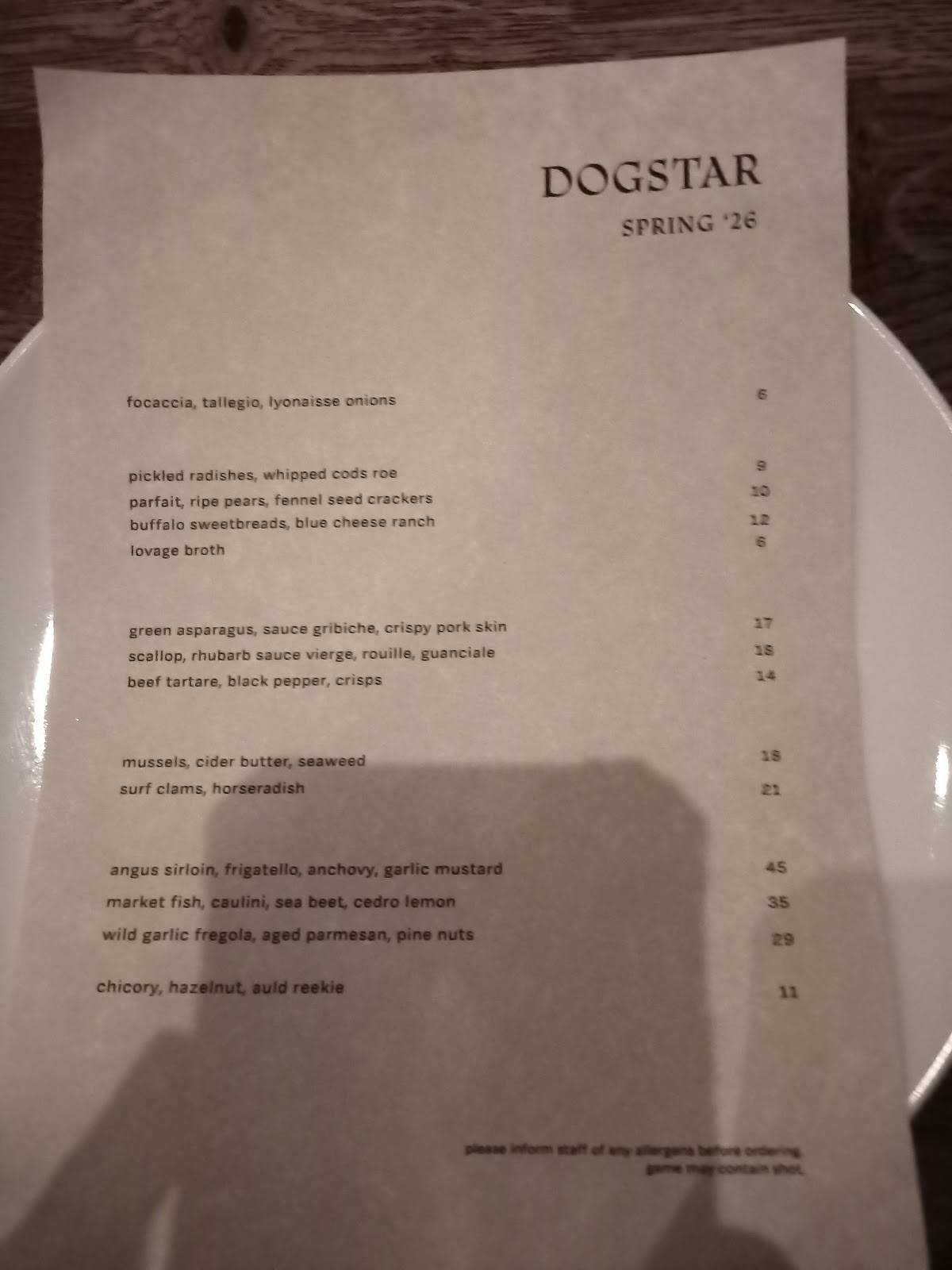 Dogstar меню
