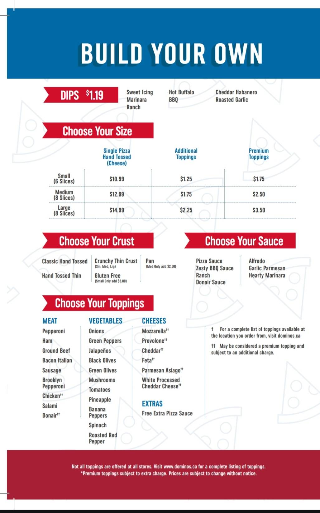 Domino's Pizza меню