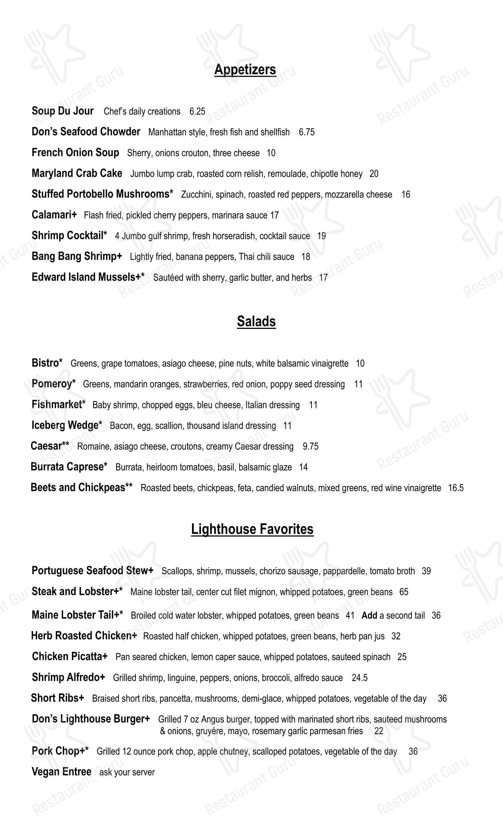 Меню напитков стейк хауса Don's Lighthouse Grille в Кливленде