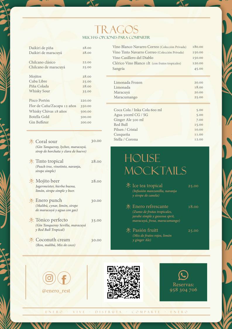 ENERO RESTOBAR меню