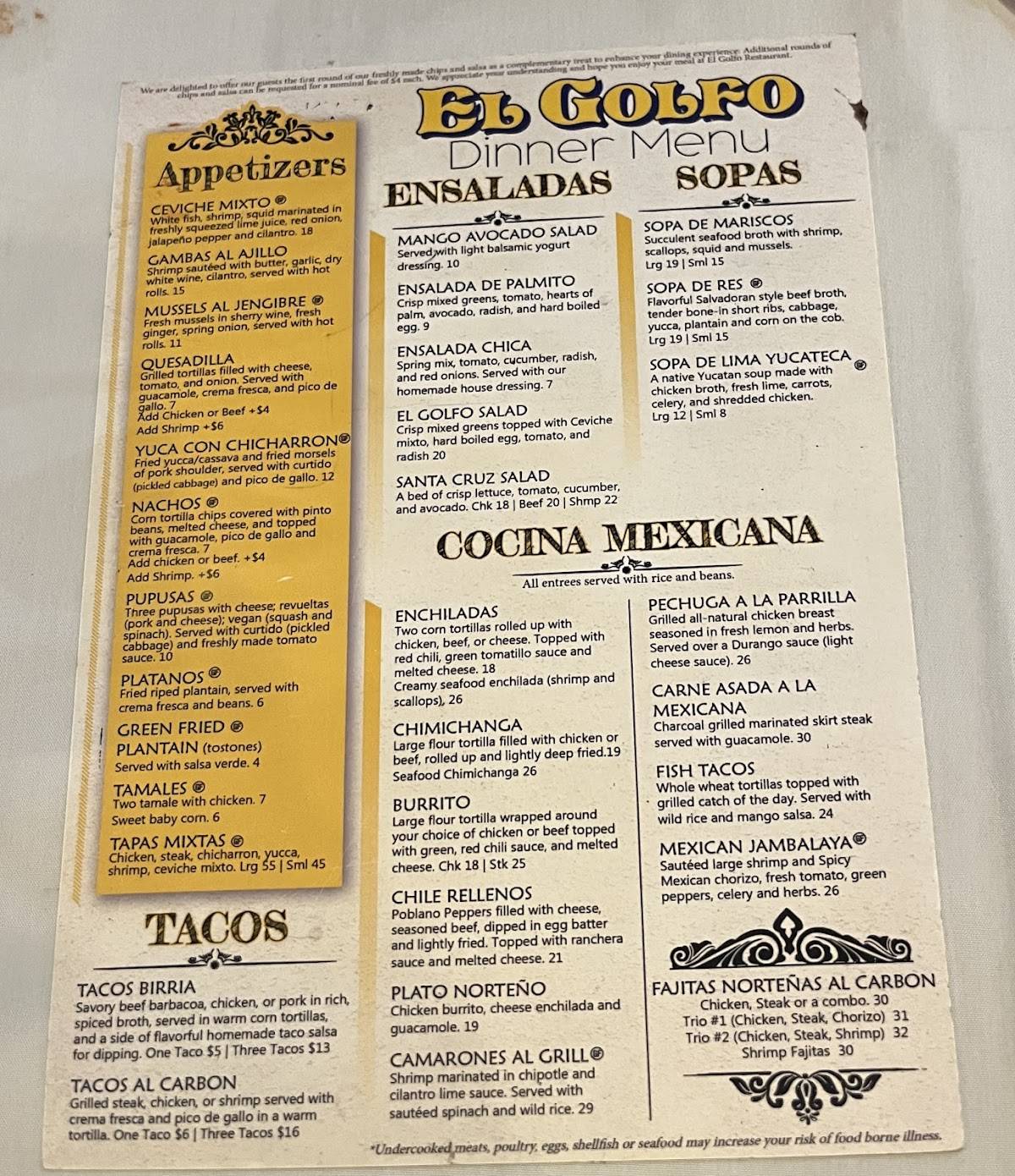 El Golfo Restaurant меню