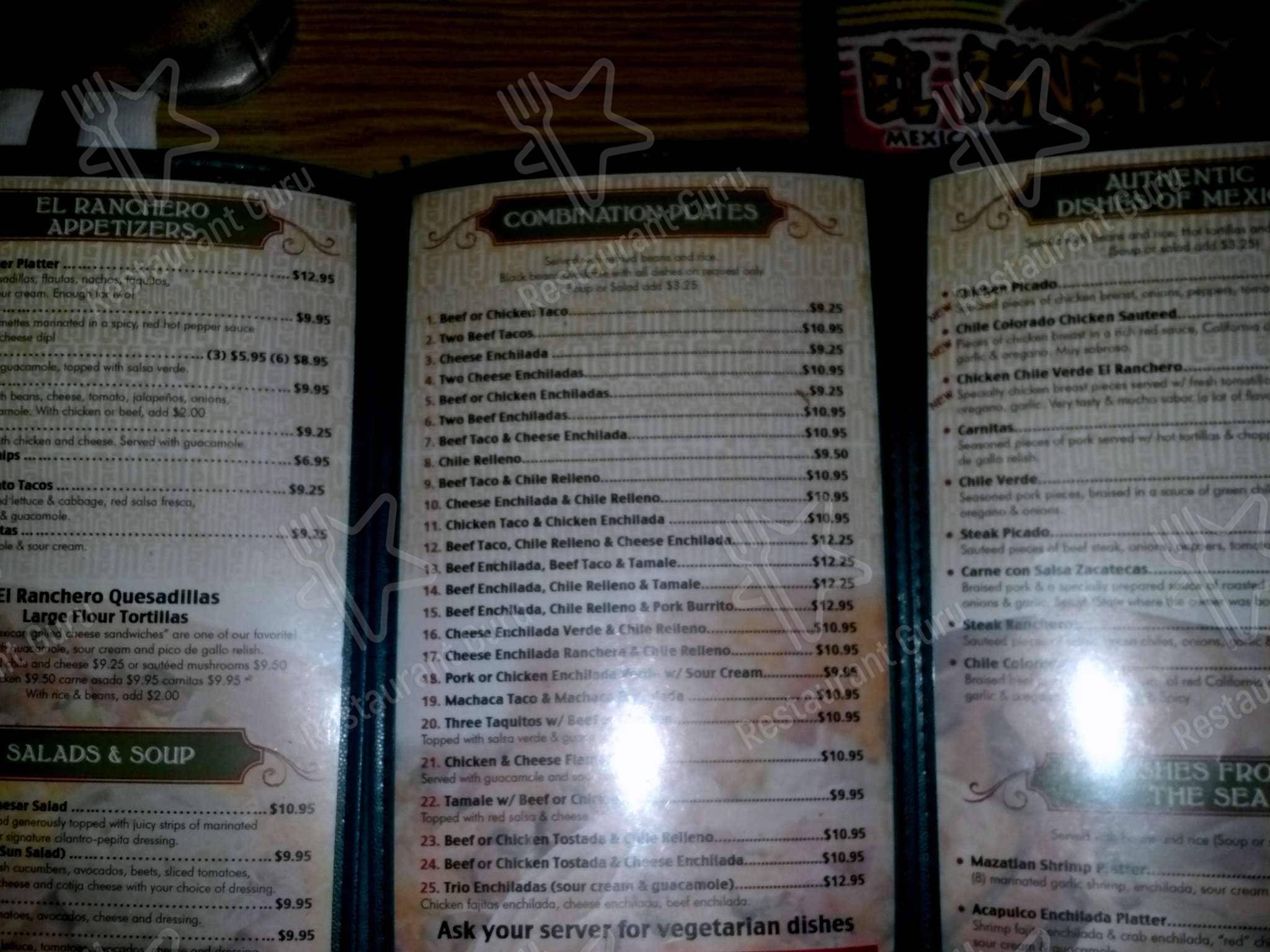 El Ranchero Mexican Food & Margaritas меню