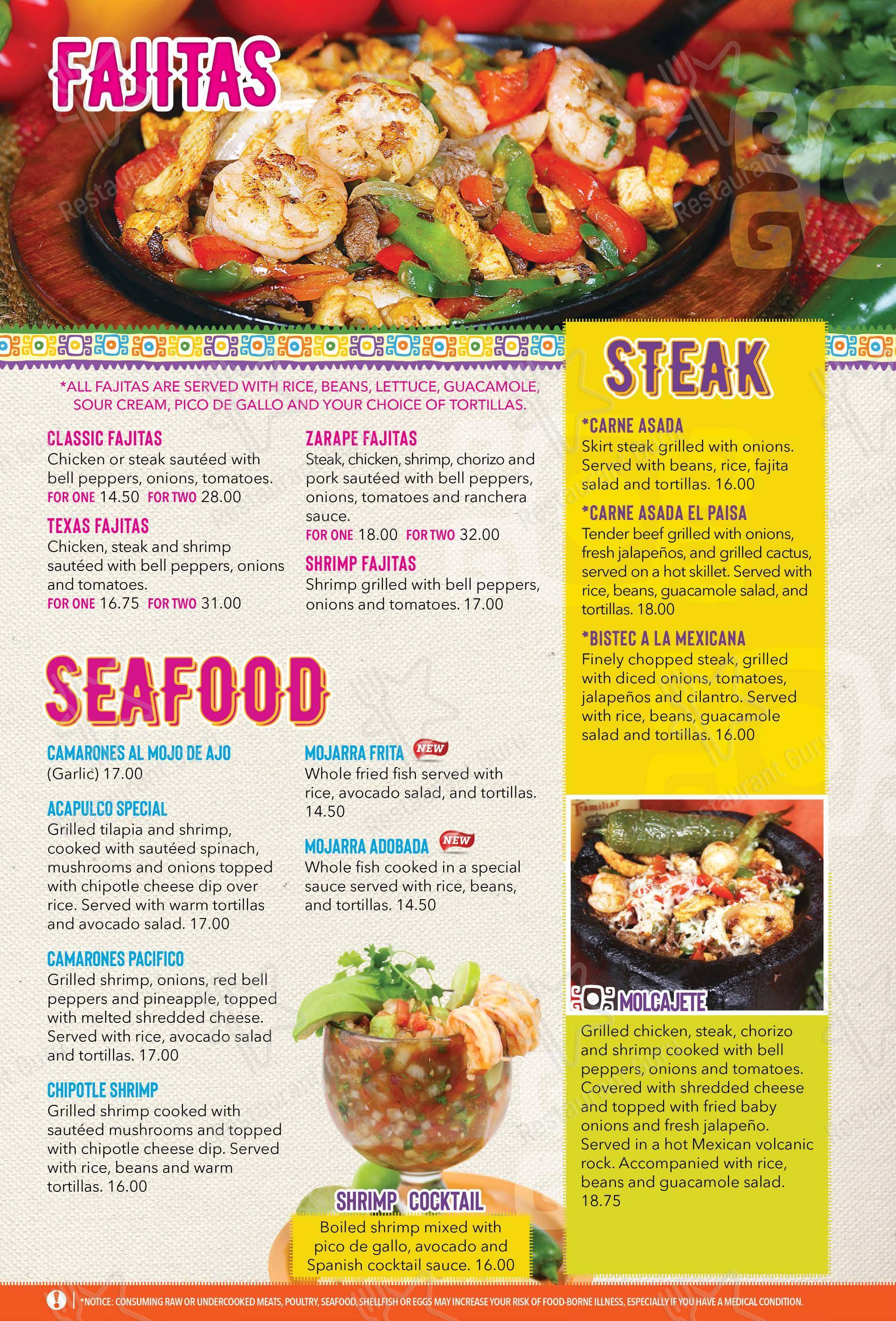 Меню паба и бара El Zarape Mexican Restaurant - Меню