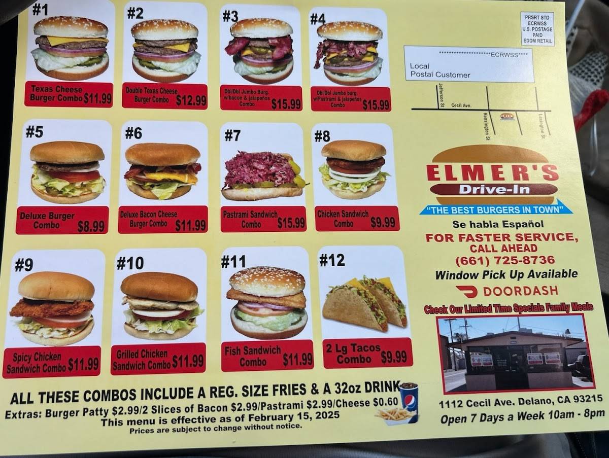 Elmer's Drive-In меню