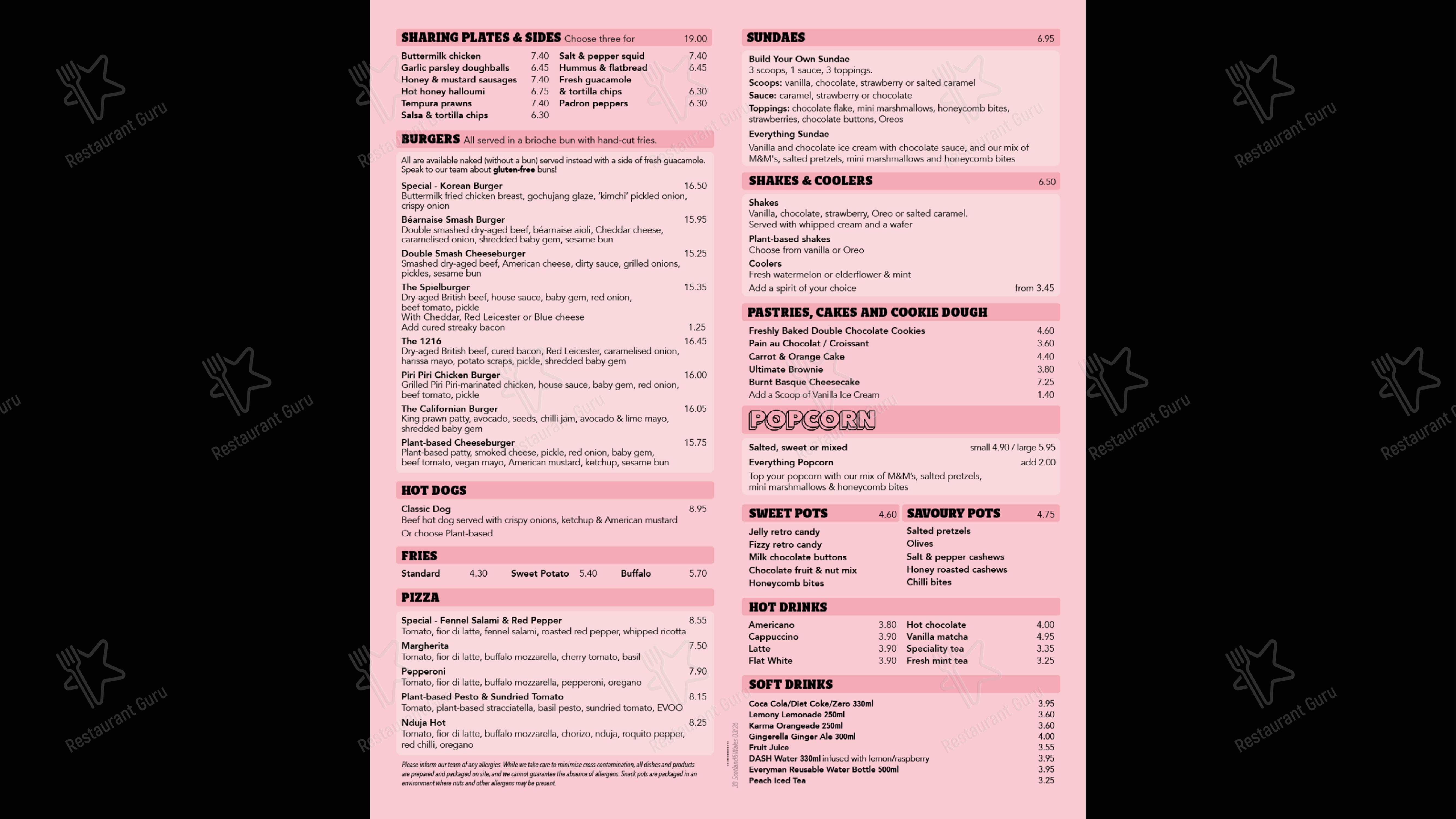 Everyman Edinburgh в Эдинбурге - Меню