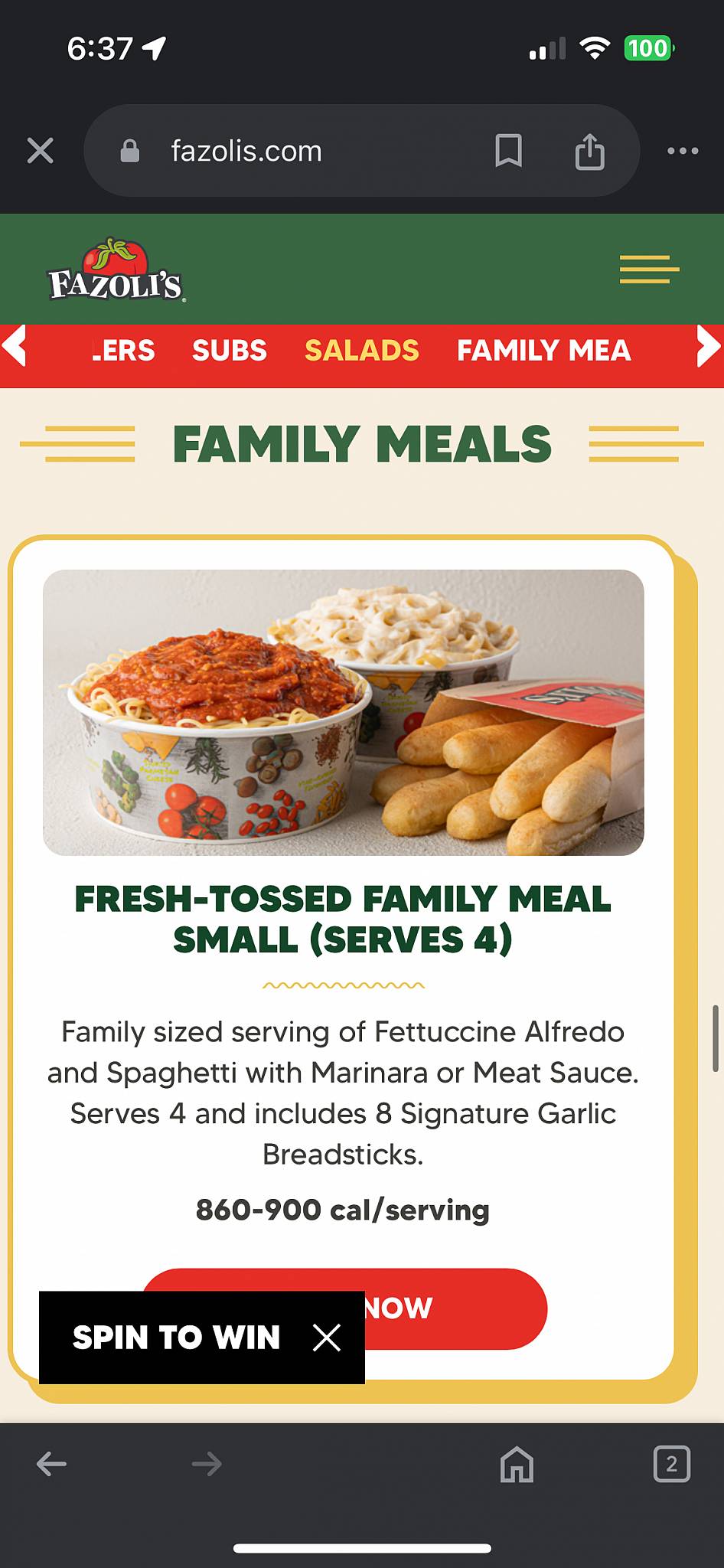 Fazoli's меню