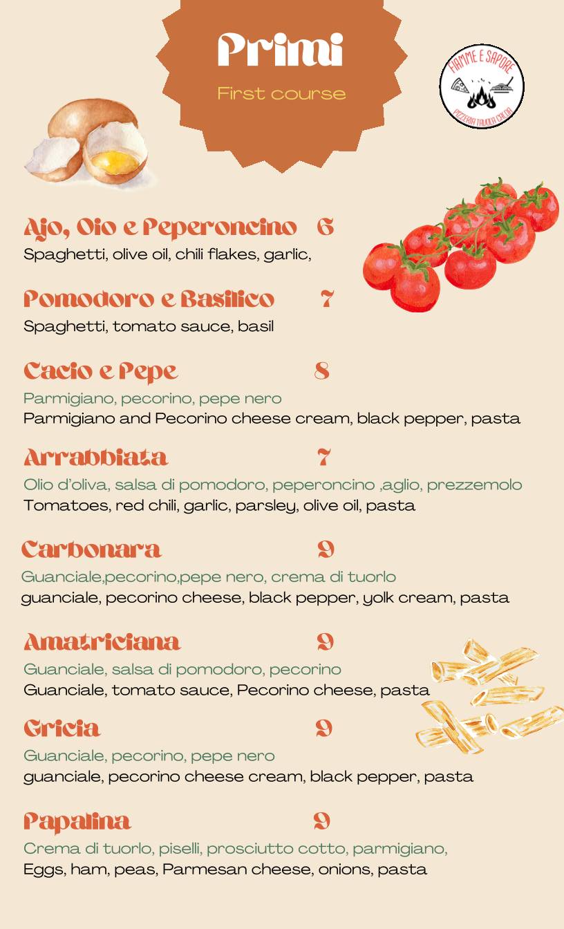 Fiamme e Sapore меню