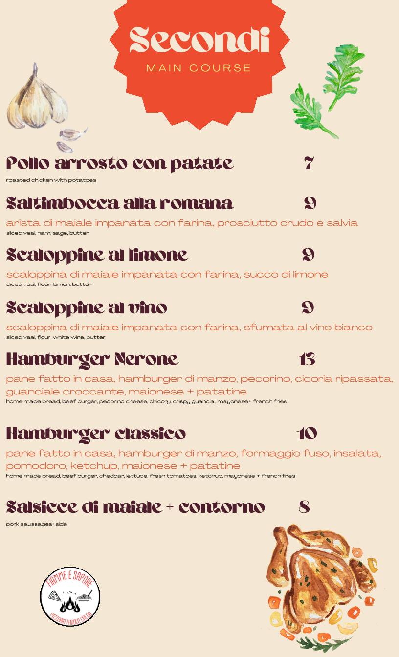 Fiamme e Sapore меню
