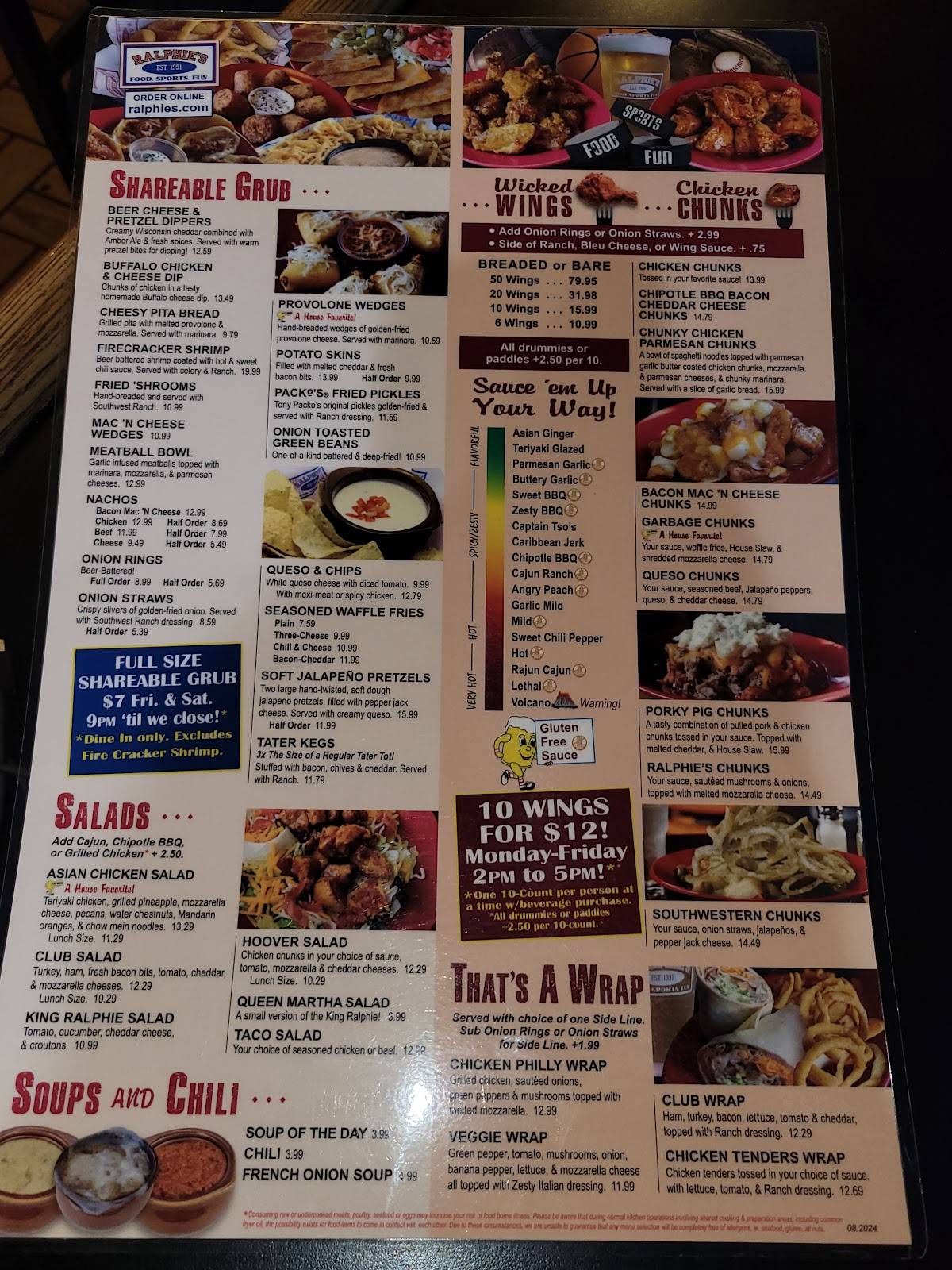Ralphies Sports Eatery меню