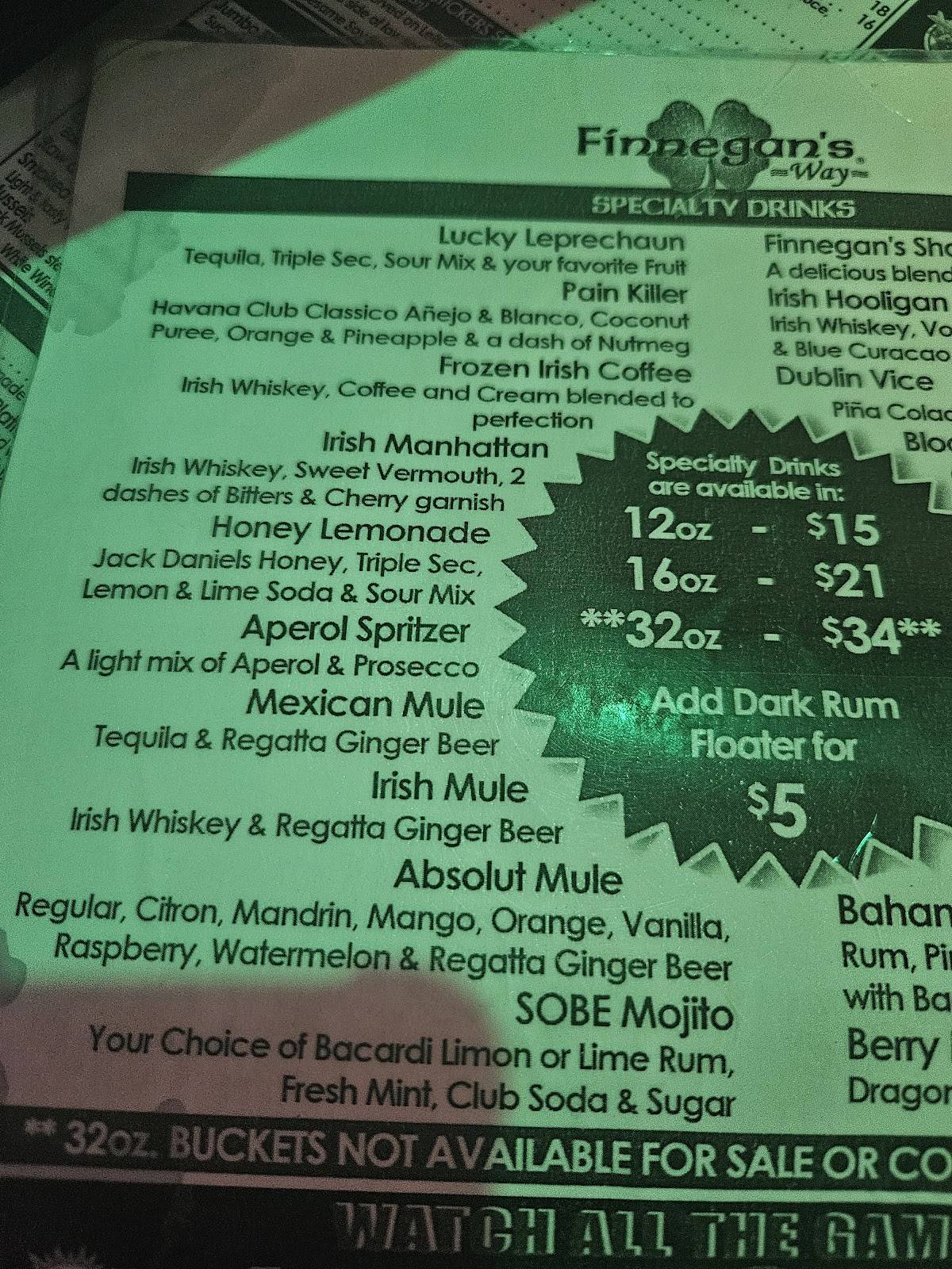 Finnegan's Way меню