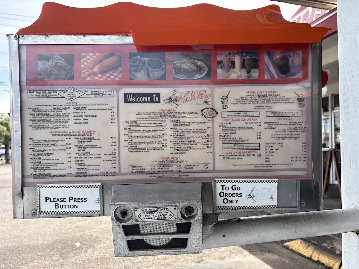 Fins Drive-In меню