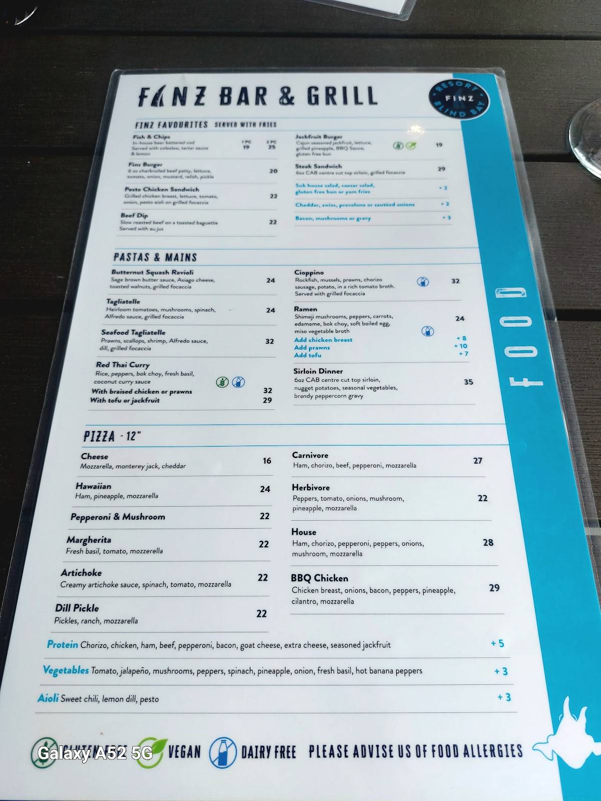 Finz Cafe меню